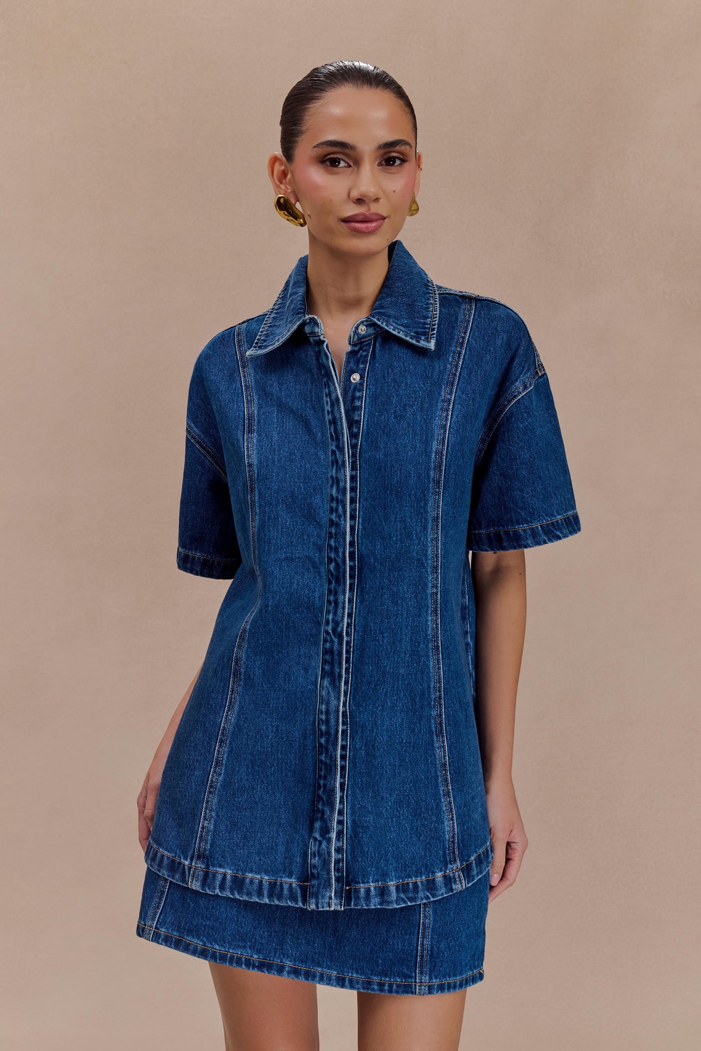 Chemise en jean oversize Maya - Bleu foncé
