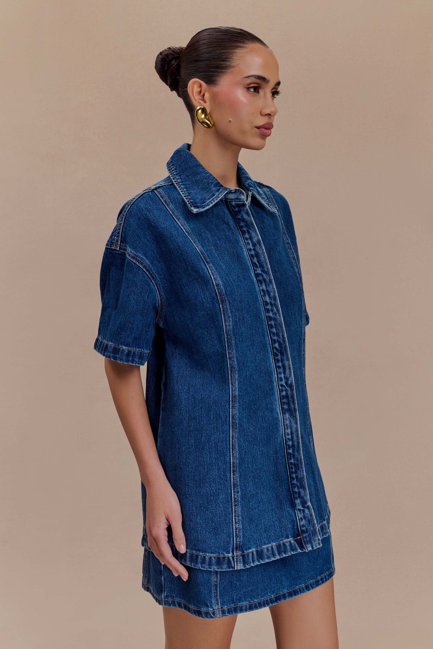 Chemise en jean oversize Maya - Bleu foncé