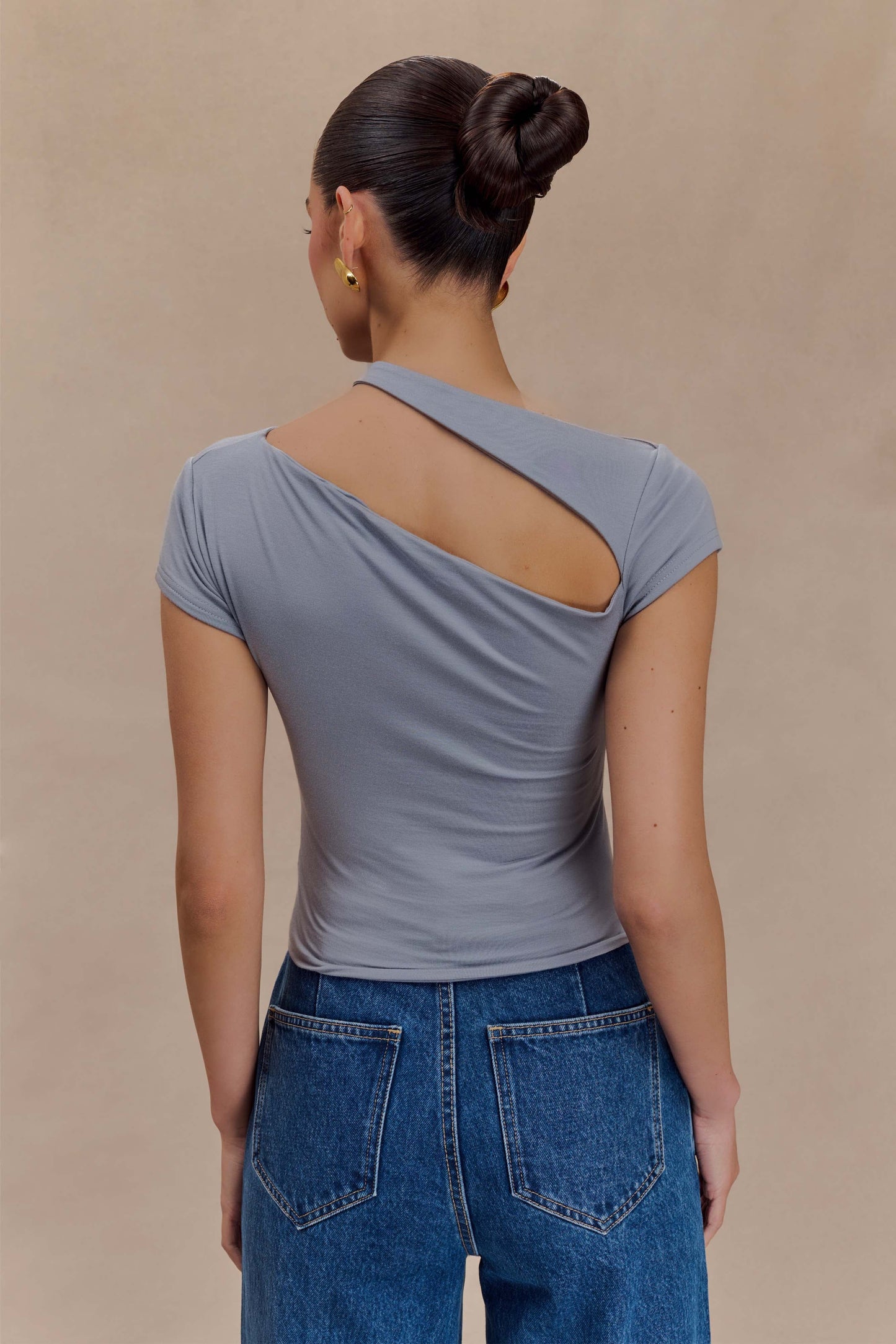 Top à manches courtes avec découpes Aurelie - Gris anthracite