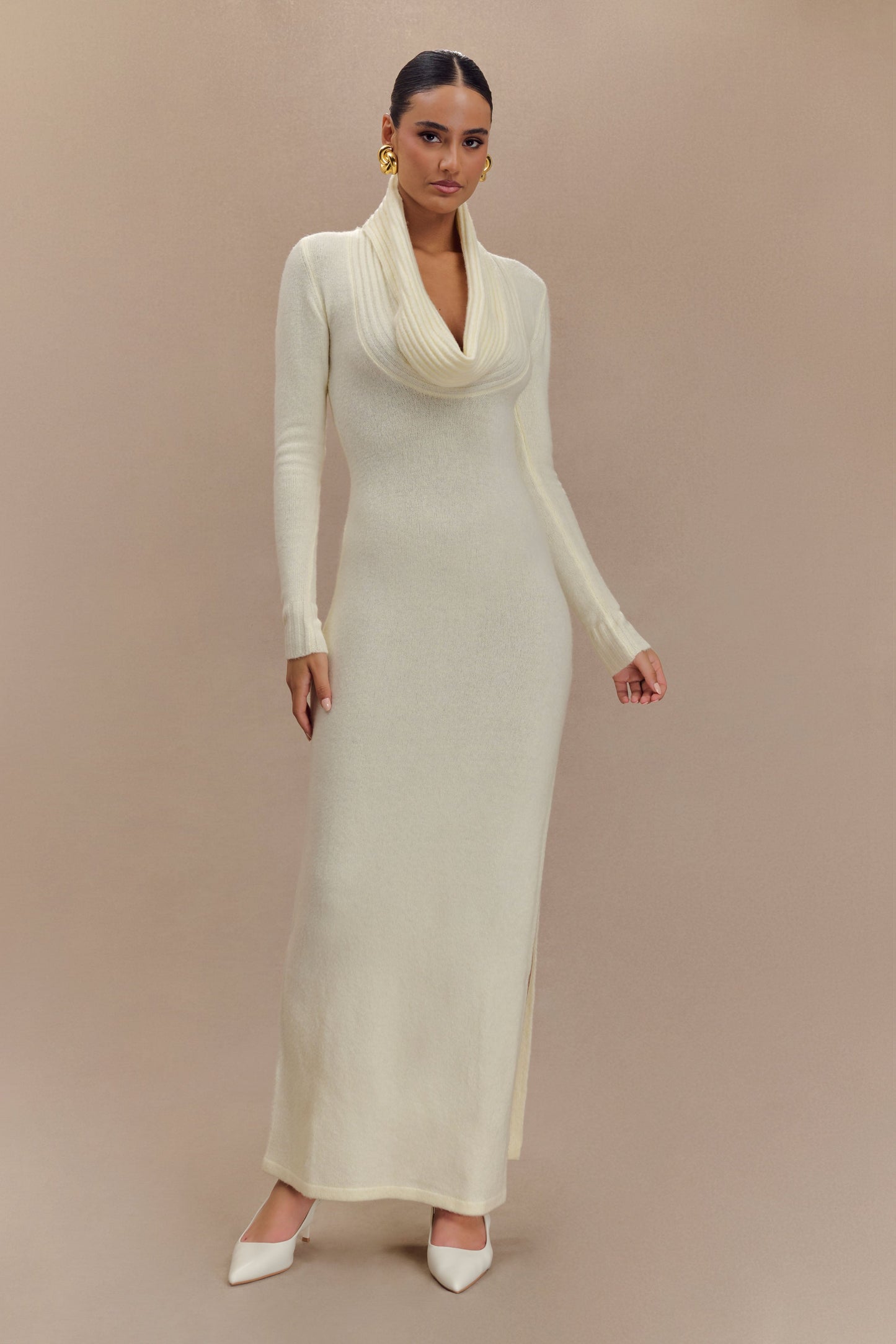 Robe Maxi Tricoté Réversible Alessandra - Ivoire Marbré