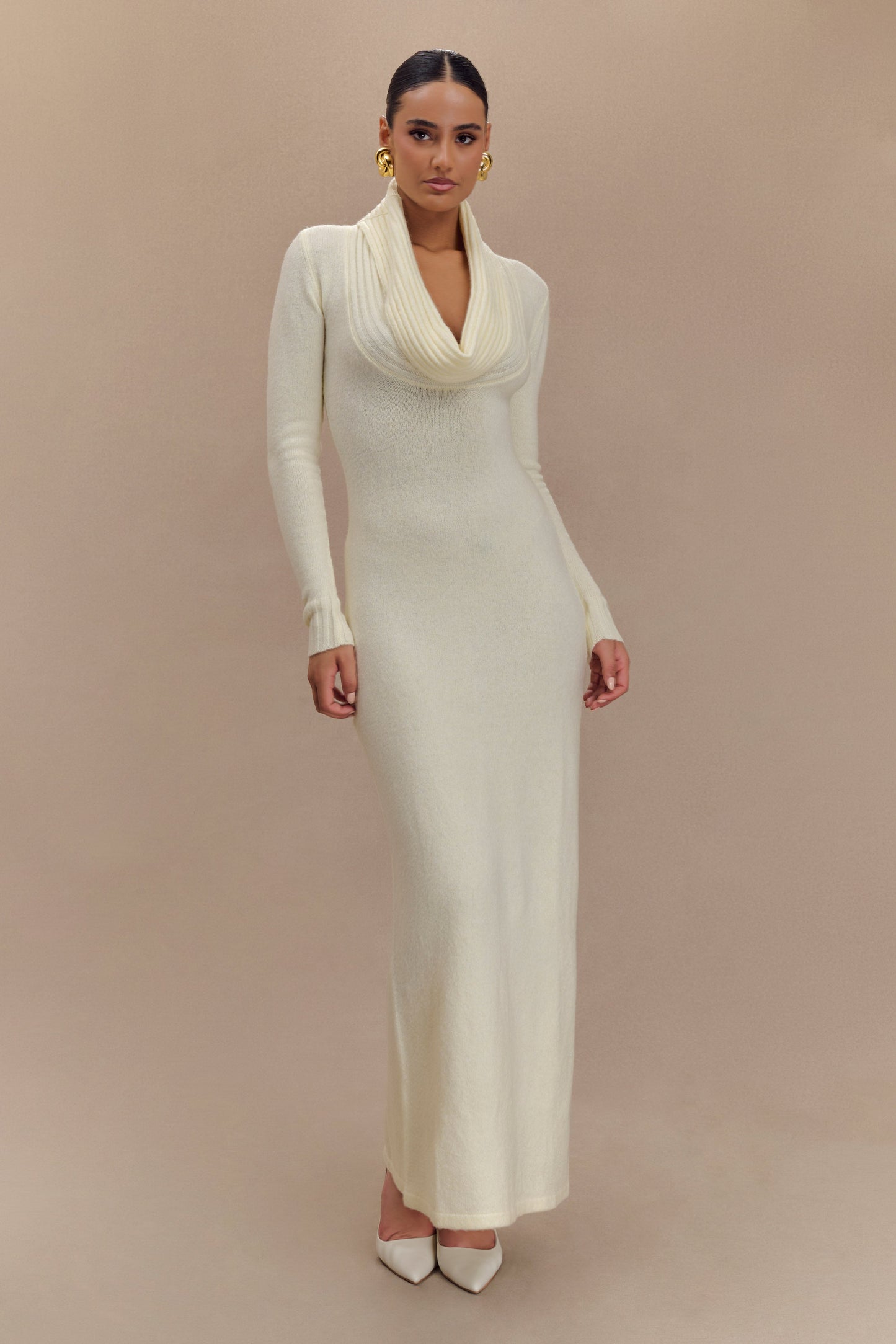 Robe Maxi Tricoté Réversible Alessandra - Ivoire Marbré