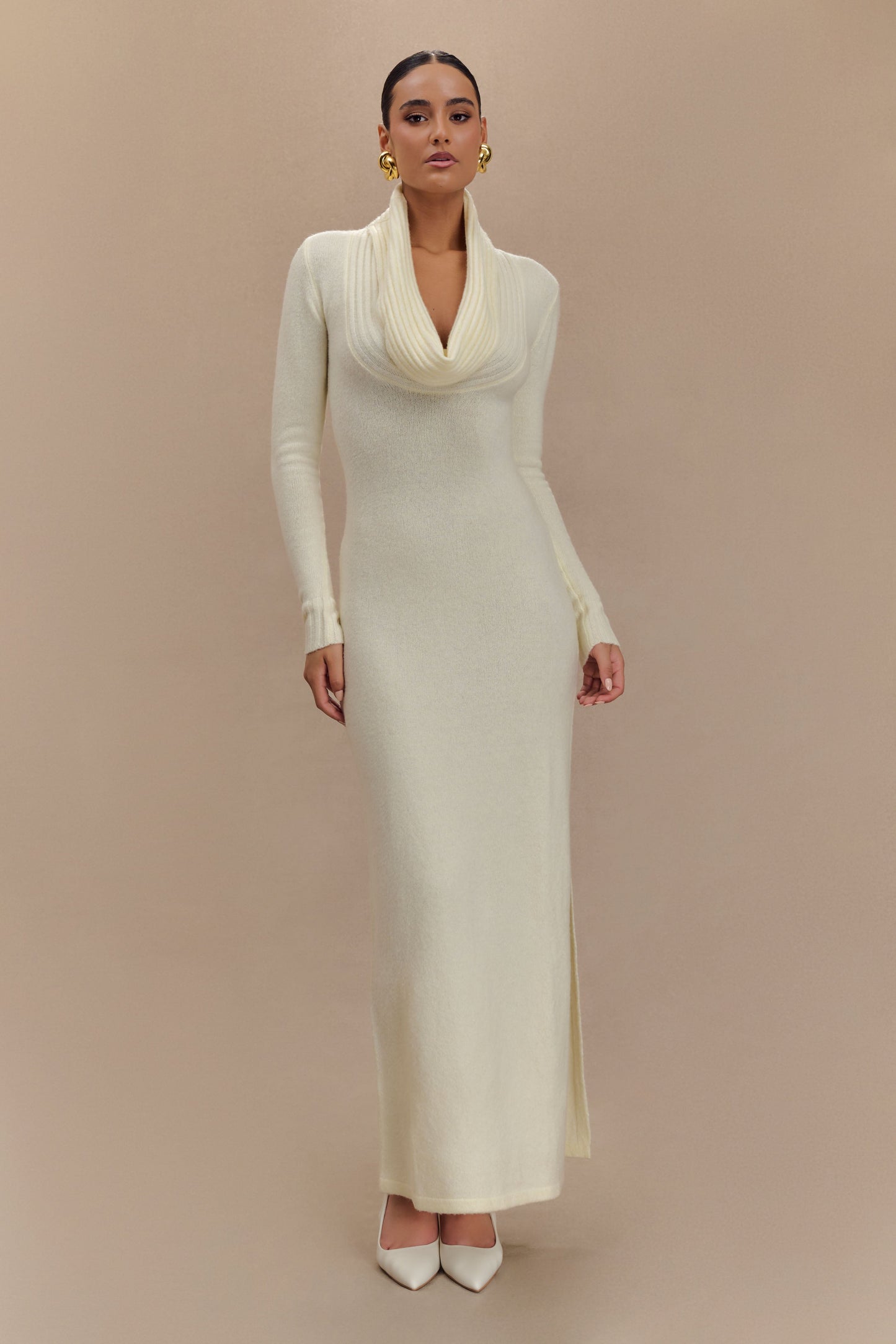 Robe Maxi Tricoté Réversible Alessandra - Ivoire Marbré