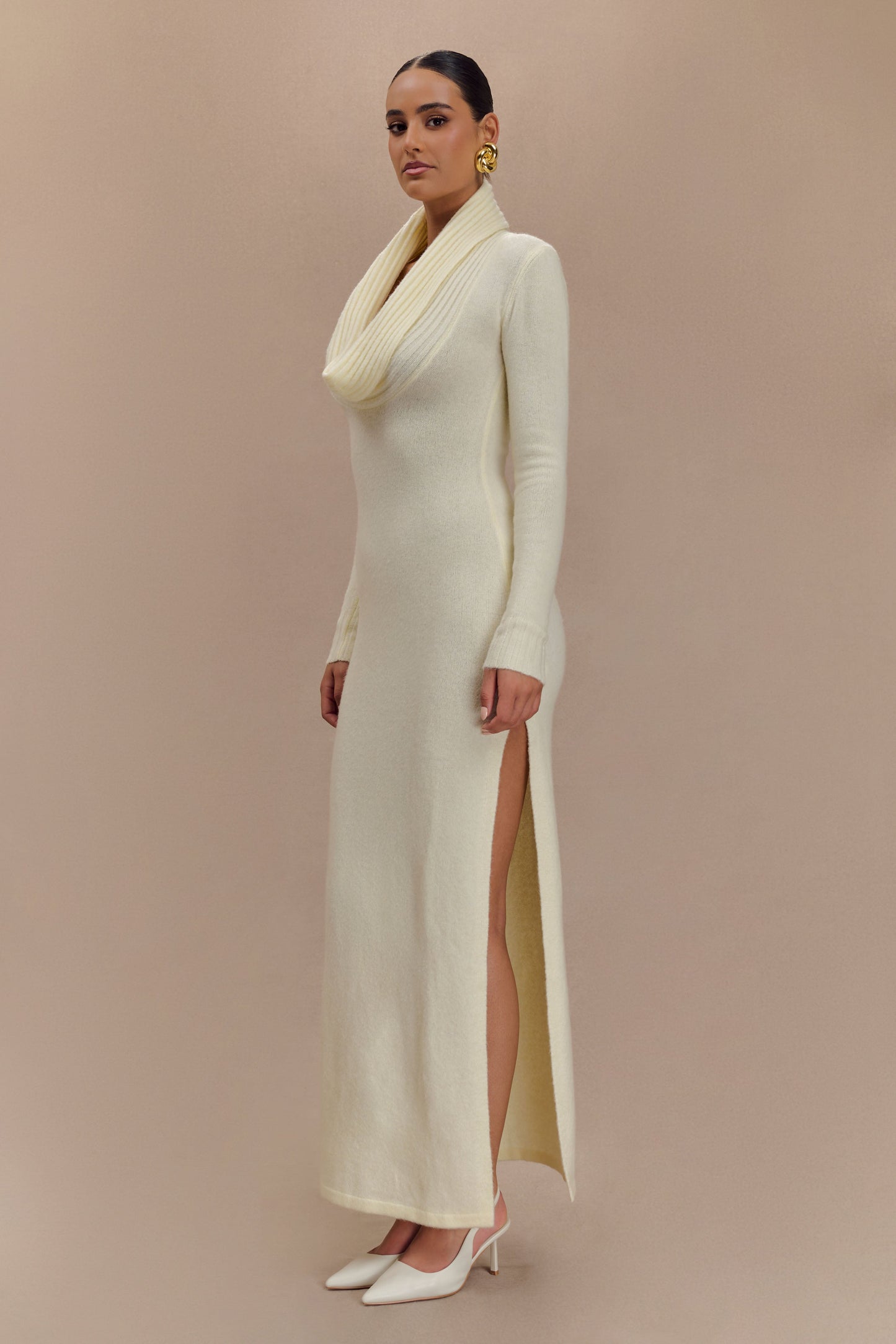 Robe Maxi Tricoté Réversible Alessandra - Ivoire Marbré