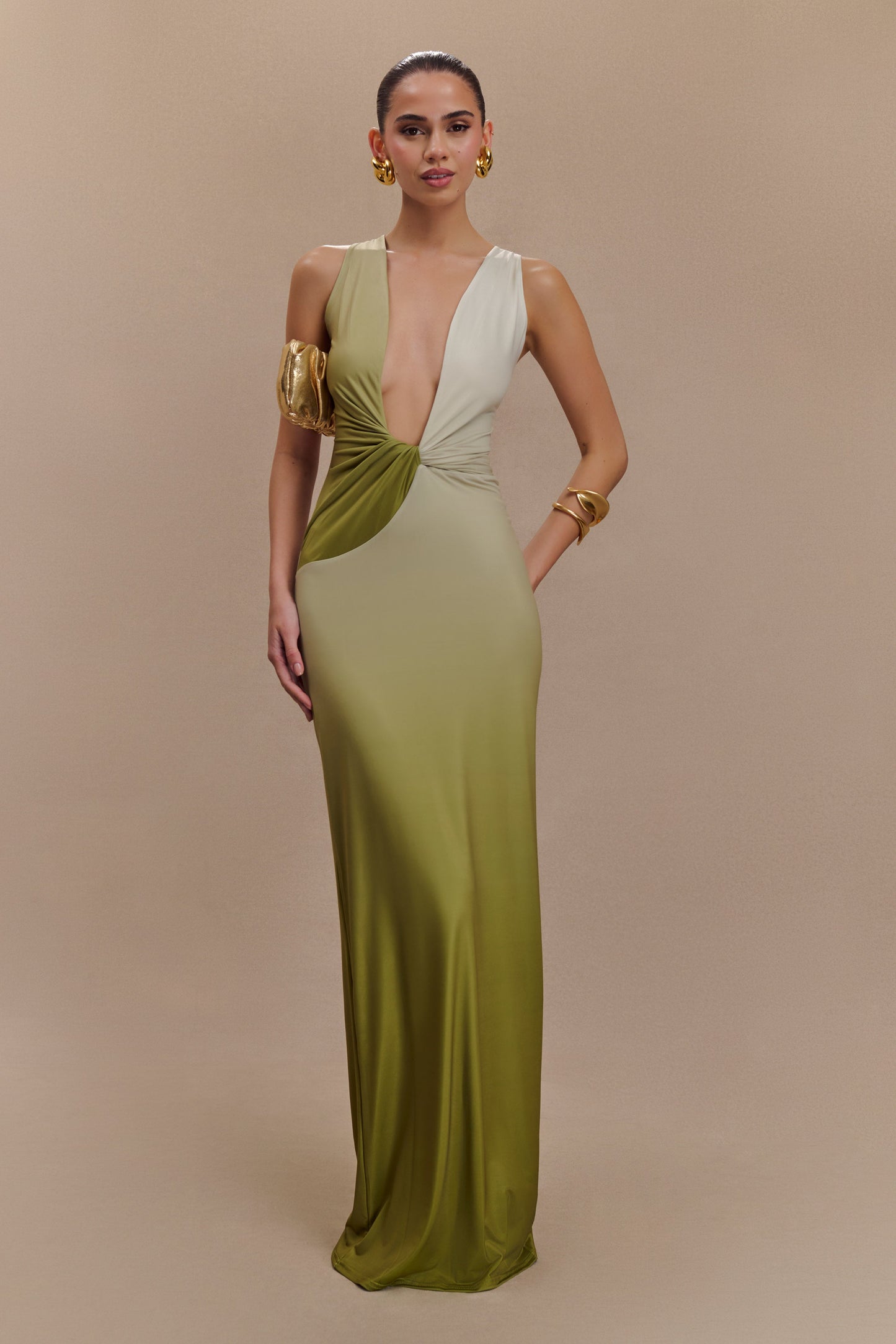 Robe Maxi Stella Dégradée et Étroite - Vert Olive Vintage Ombré