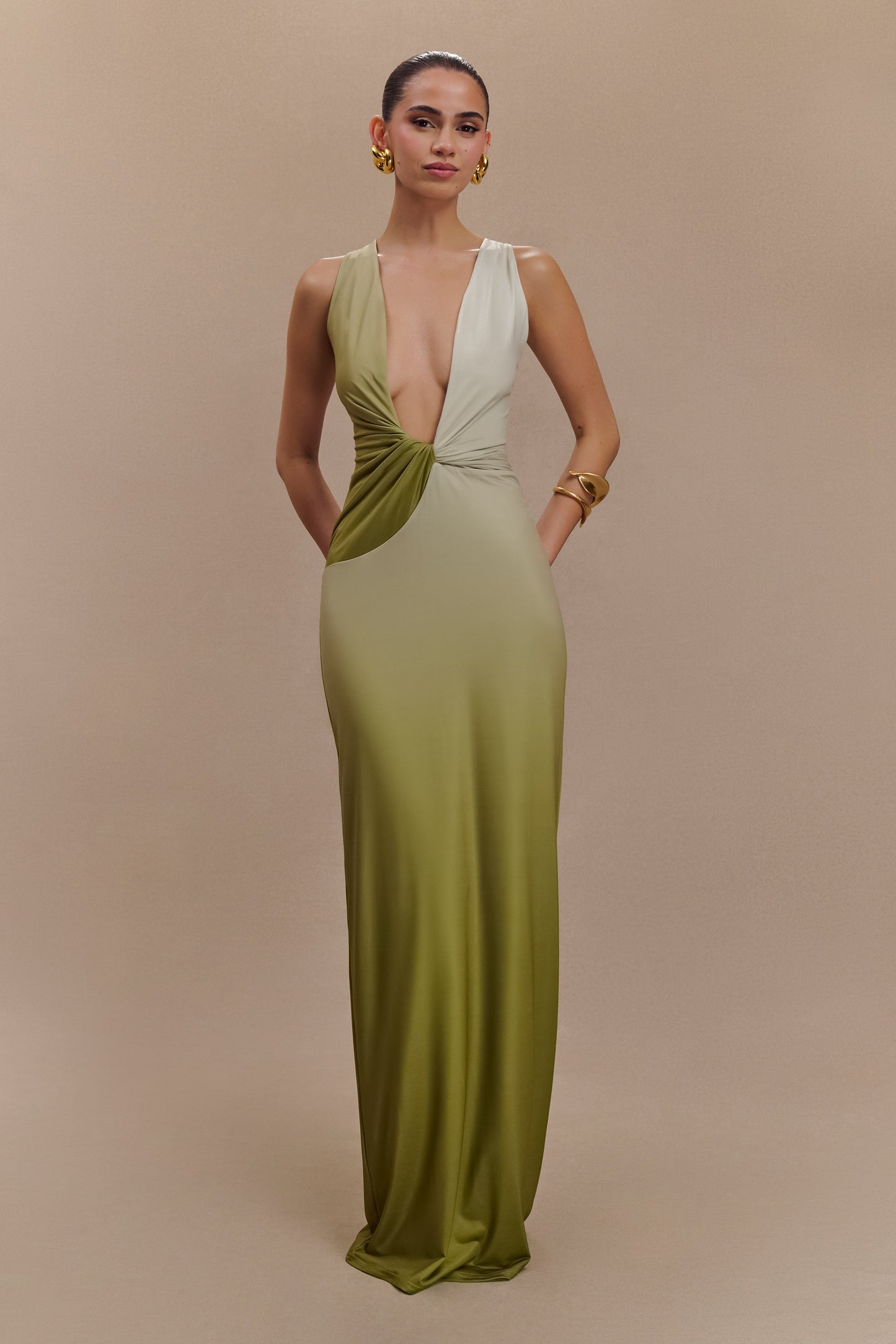 Robe Maxi Stella Dégradée et Étroite - Vert Olive Vintage Ombré