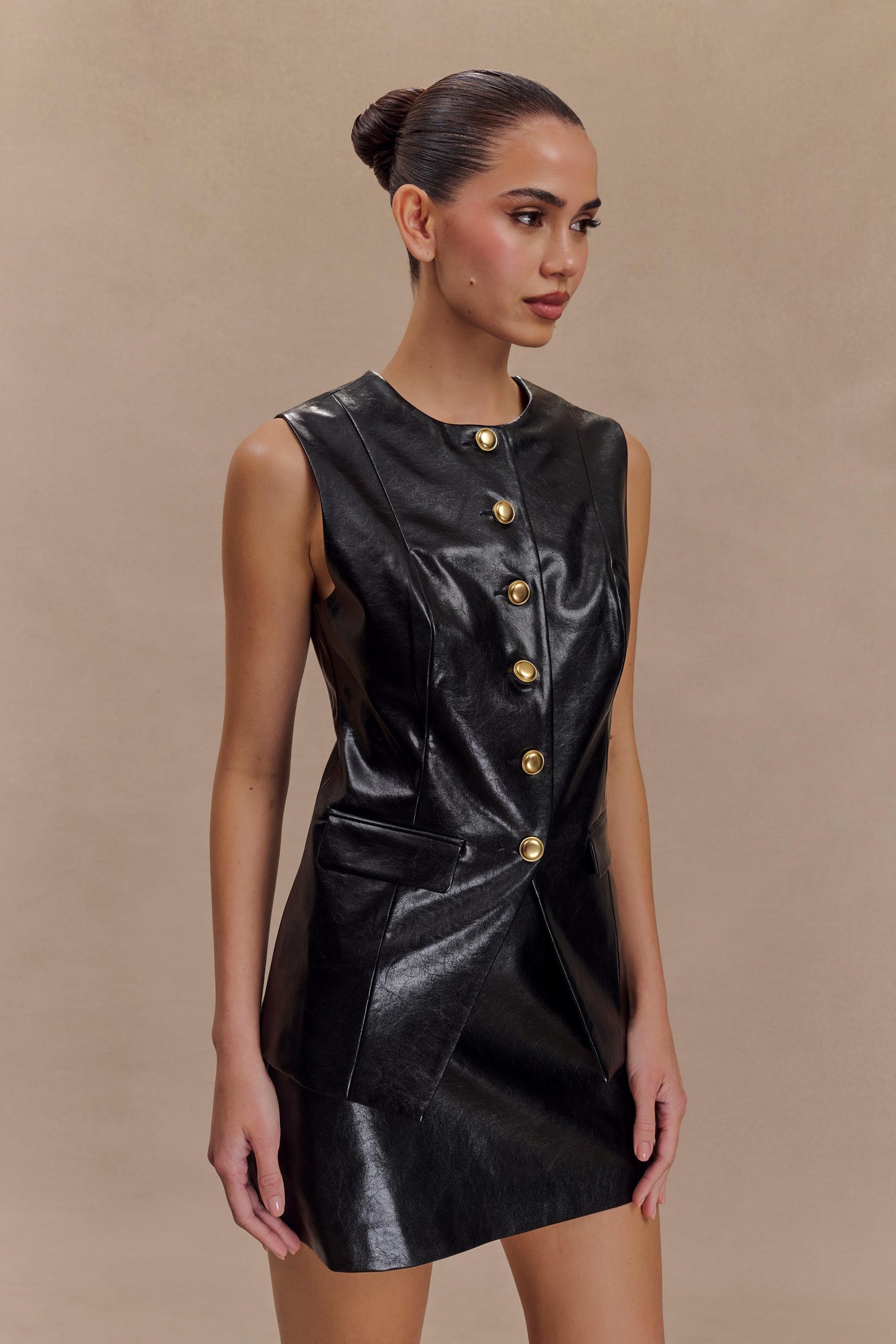 Gilet sans manches en simili cuir Coralia - Noir