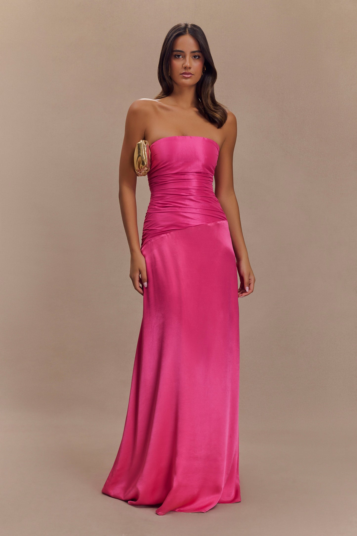 Robe maxi en taffeta Serena sans bretelles - Rose cramoisi