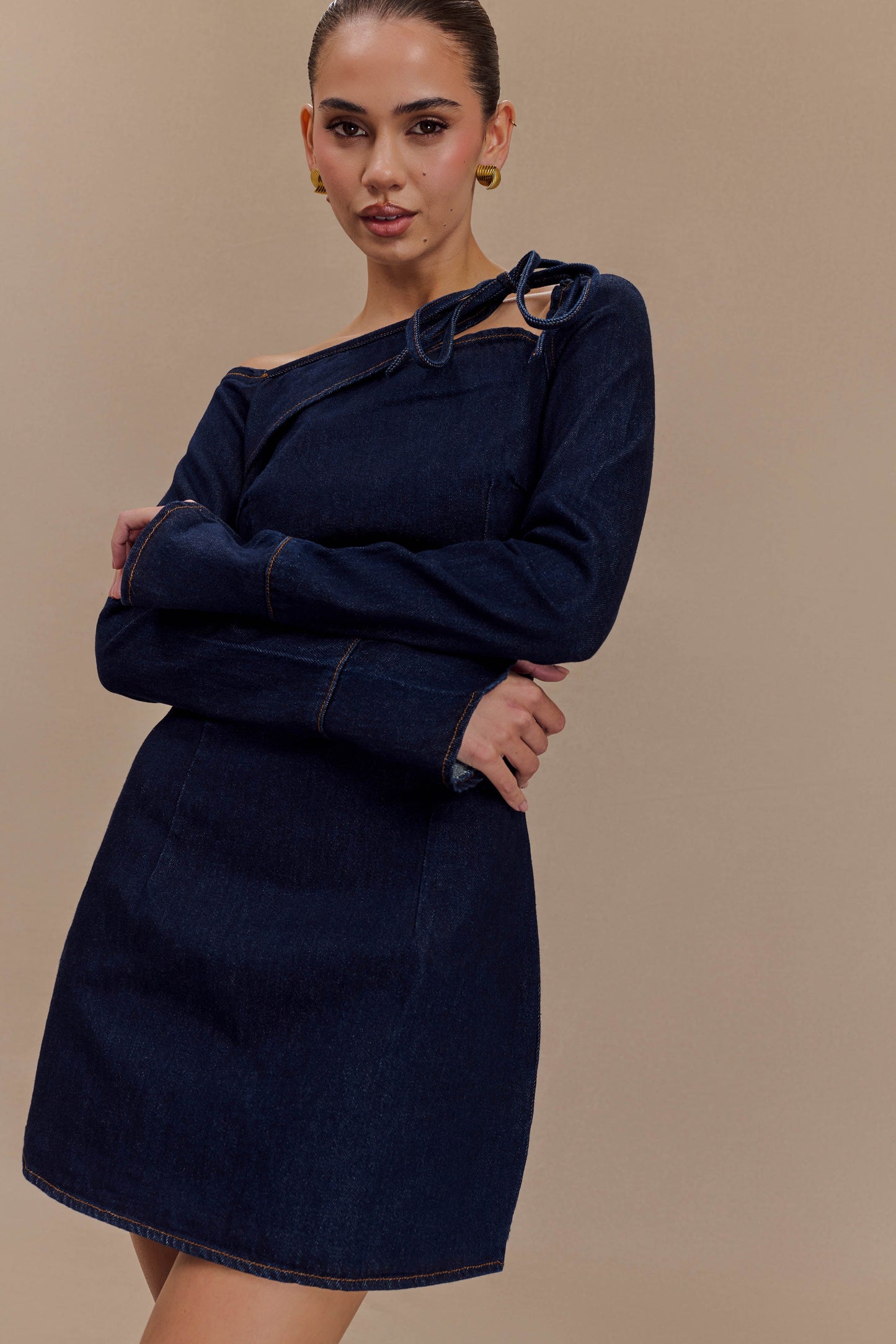 Cece Mini-robe en jean avec lacets - Bleu indigo