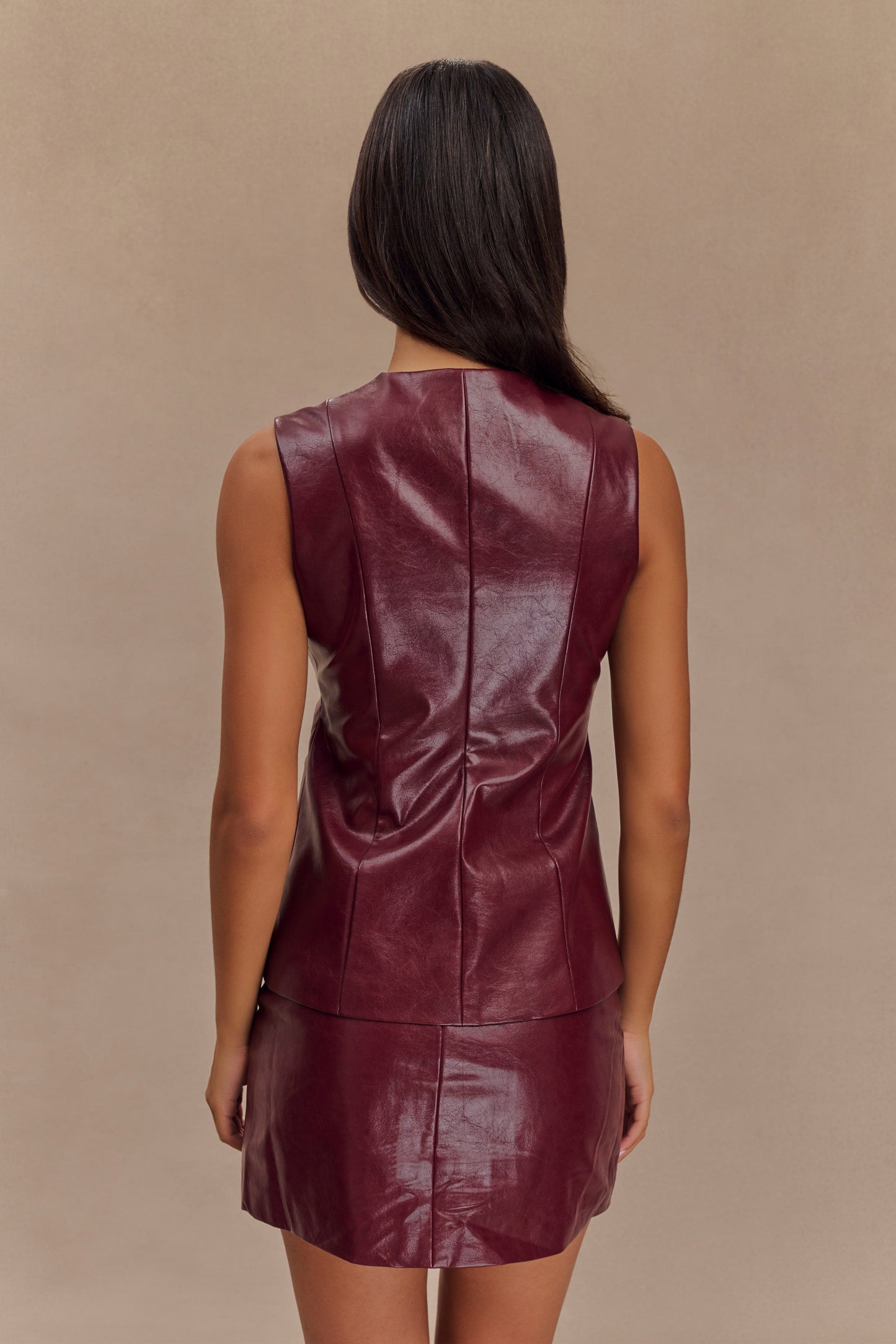 Gilet sans manches en simili cuir Coralia - Rouge cerise
