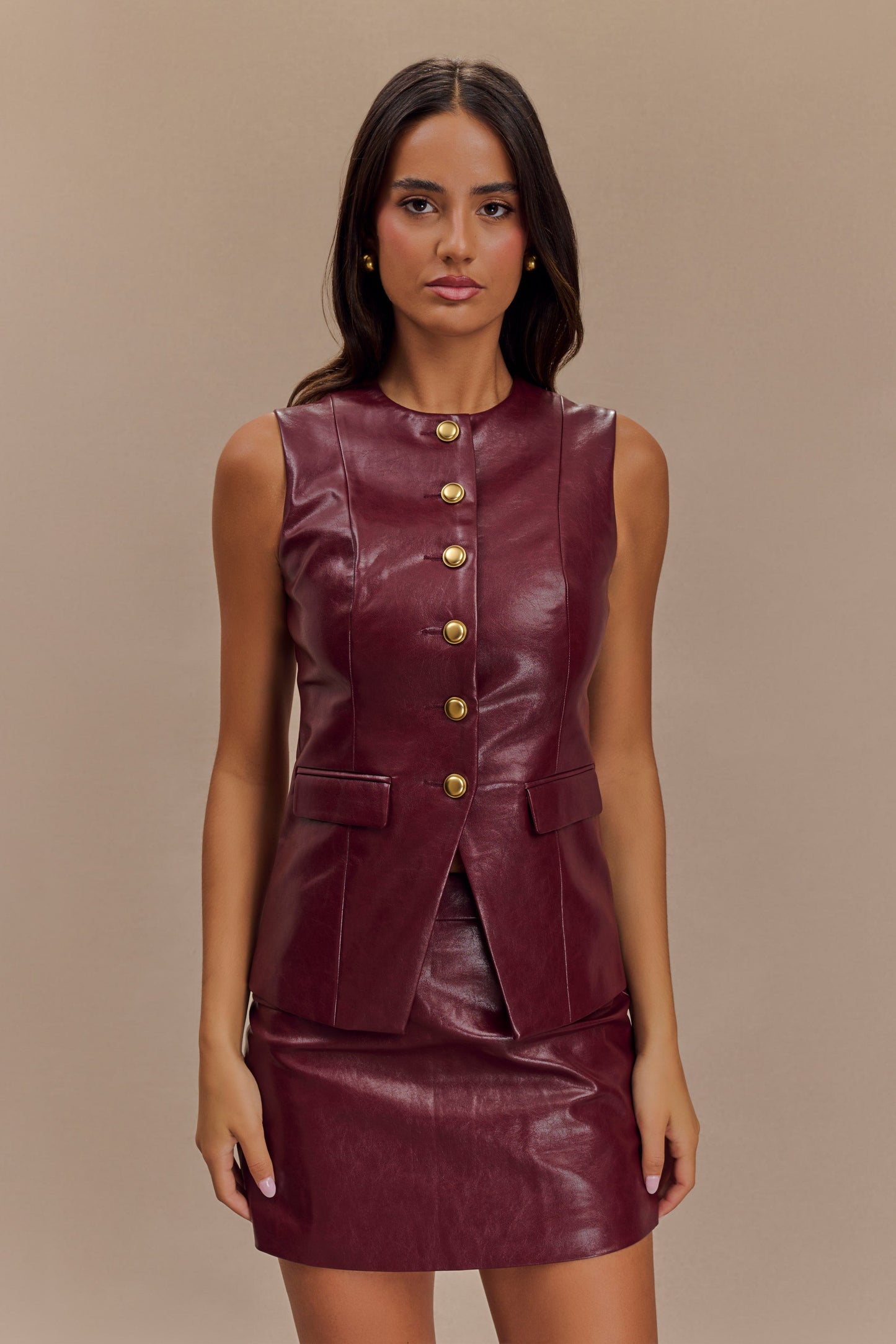 Gilet sans manches en simili cuir Coralia - Rouge cerise