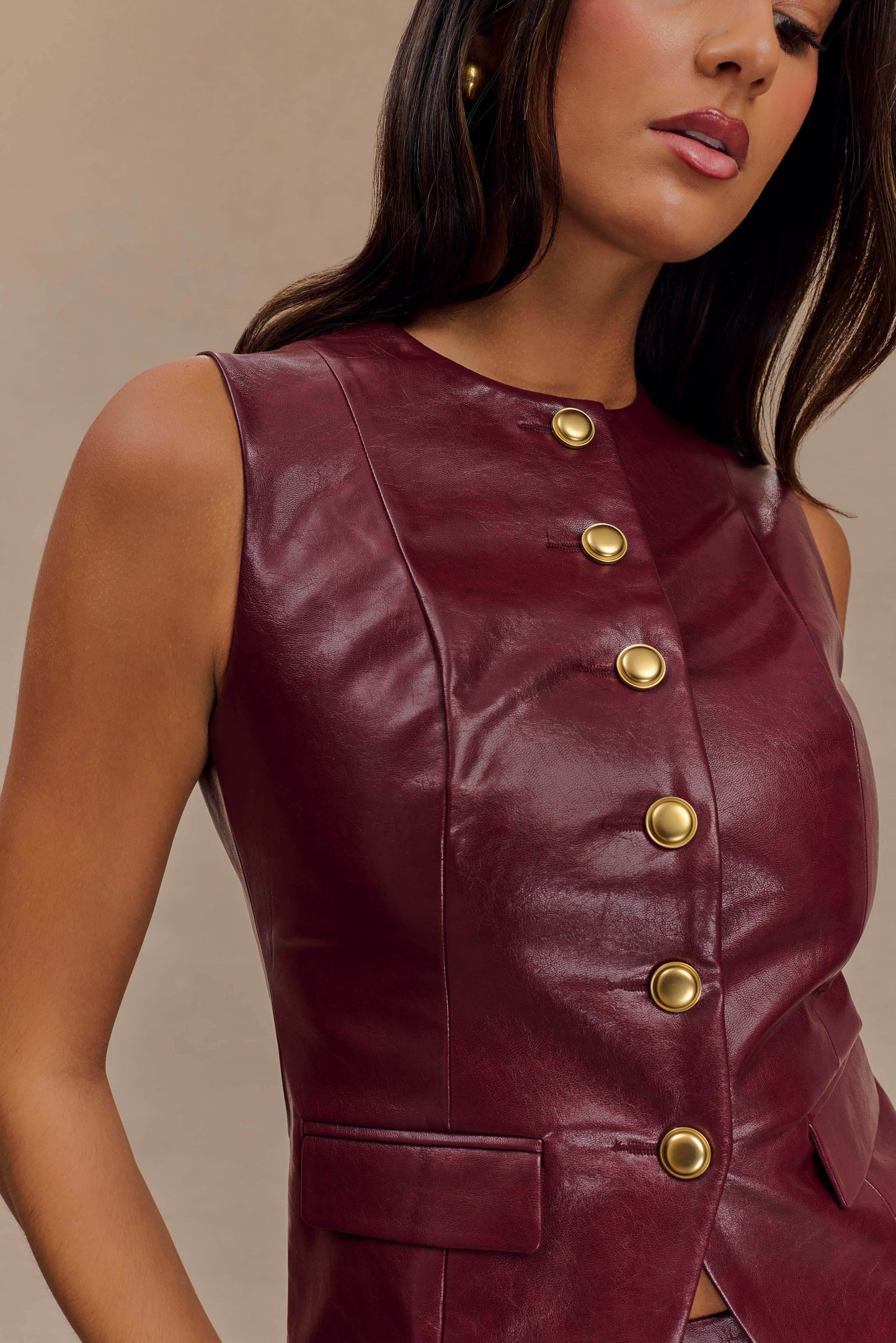Gilet sans manches en simili cuir Coralia - Rouge cerise