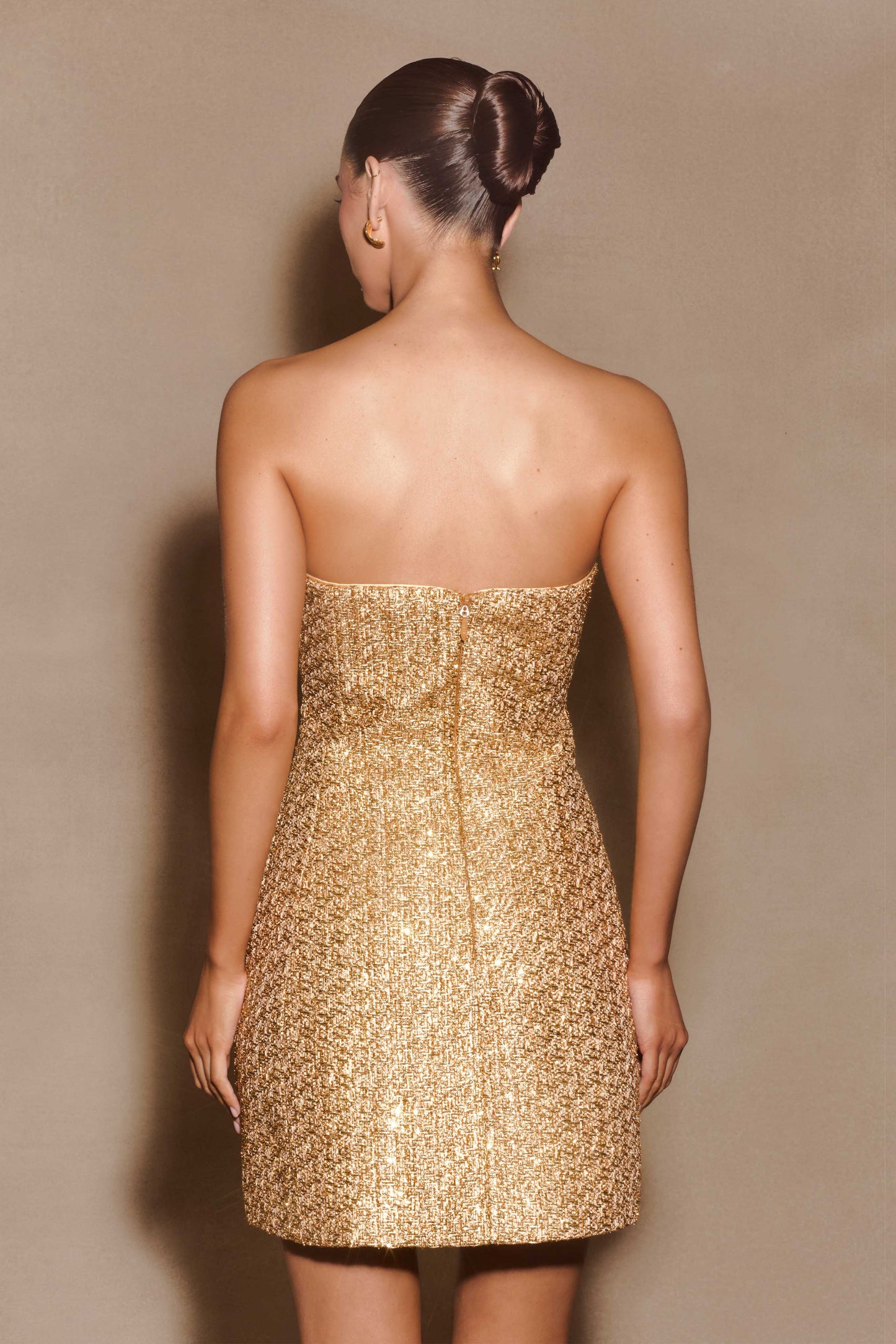 Mini-robe en tweed sans bretelles Gala - Or