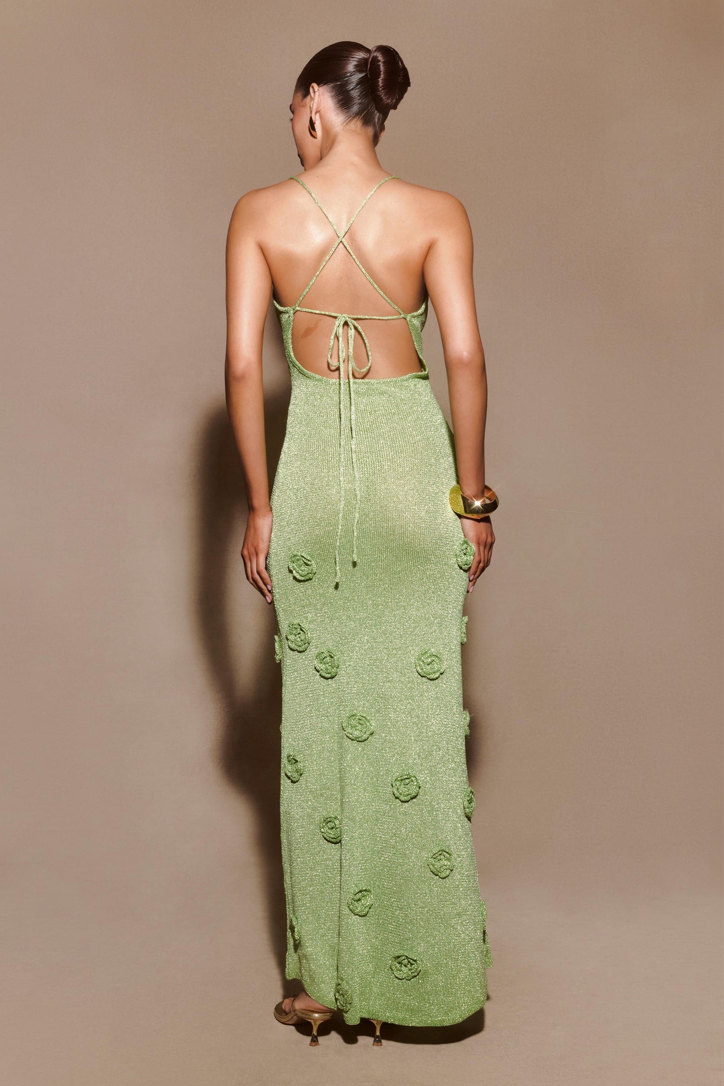 Robe Maxi en Tricot Métallisé Suki - Vert Pastel