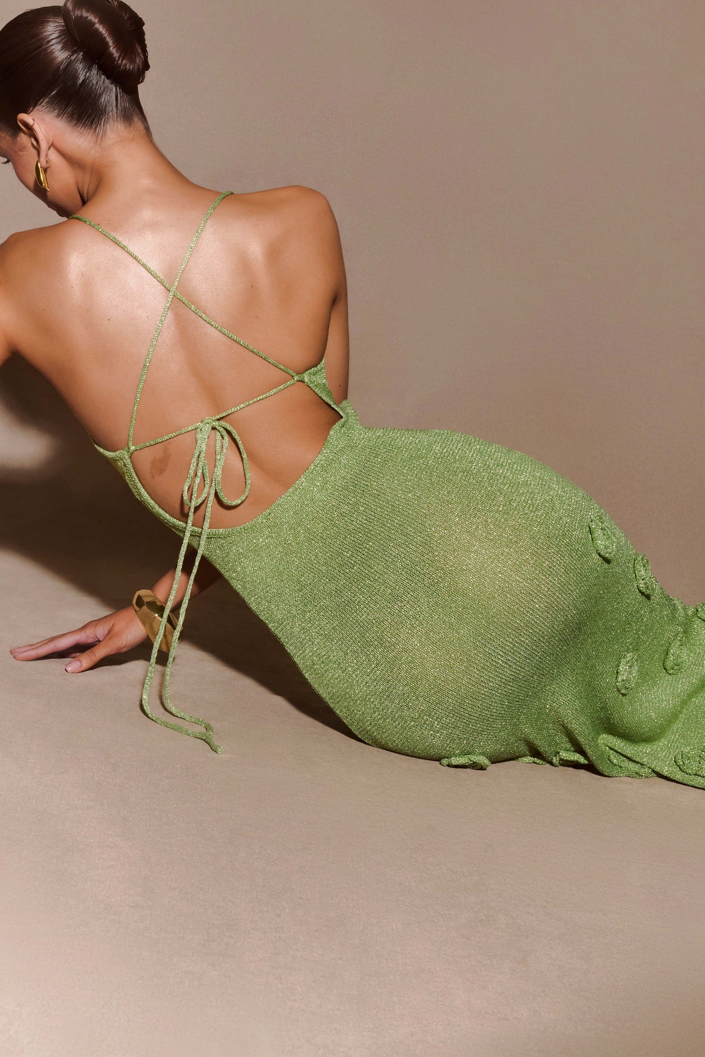 Robe Maxi en Tricot Métallisé Suki - Vert Pastel