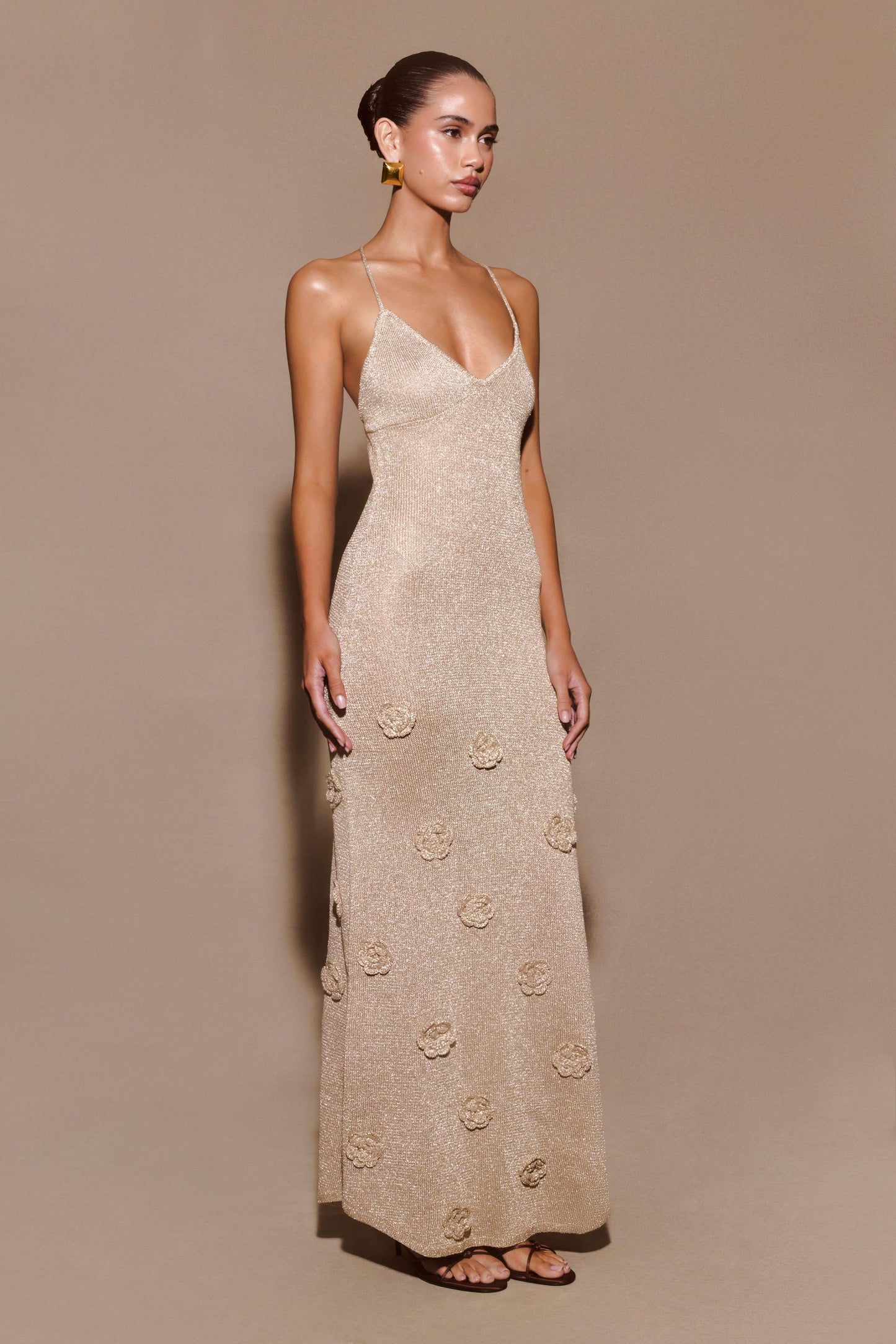 Robe Maxi en Tricot Métallisé Suki - Or