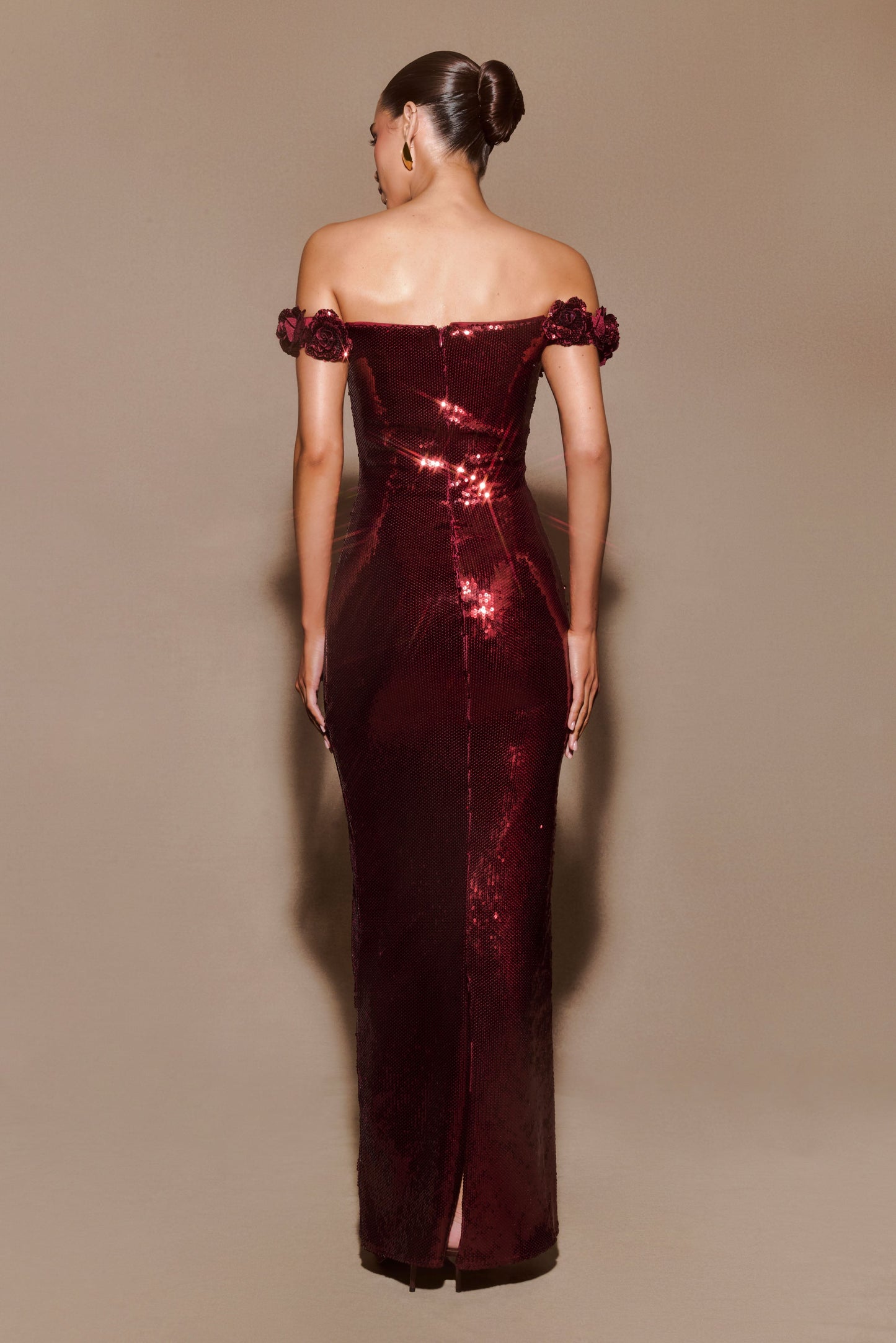 Robe Maxi Carrie en Rose avec Paillettes - Brun-Rouge