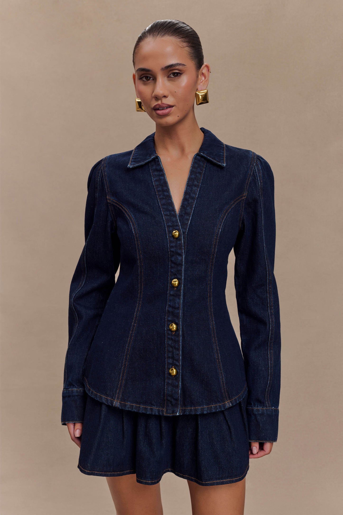 Top en jean à manches longues Hilary - Bleu indigo