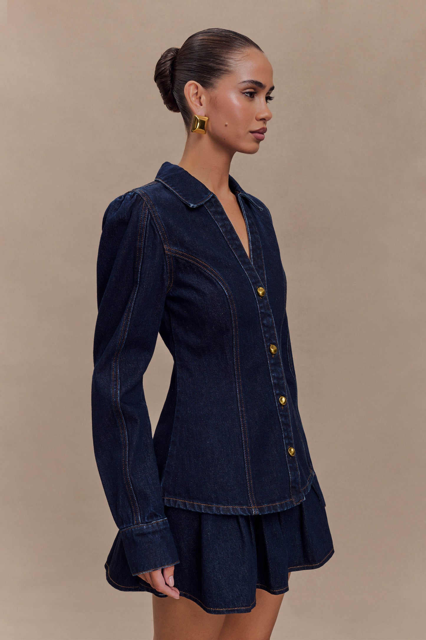 Top en jean à manches longues Hilary - Bleu indigo