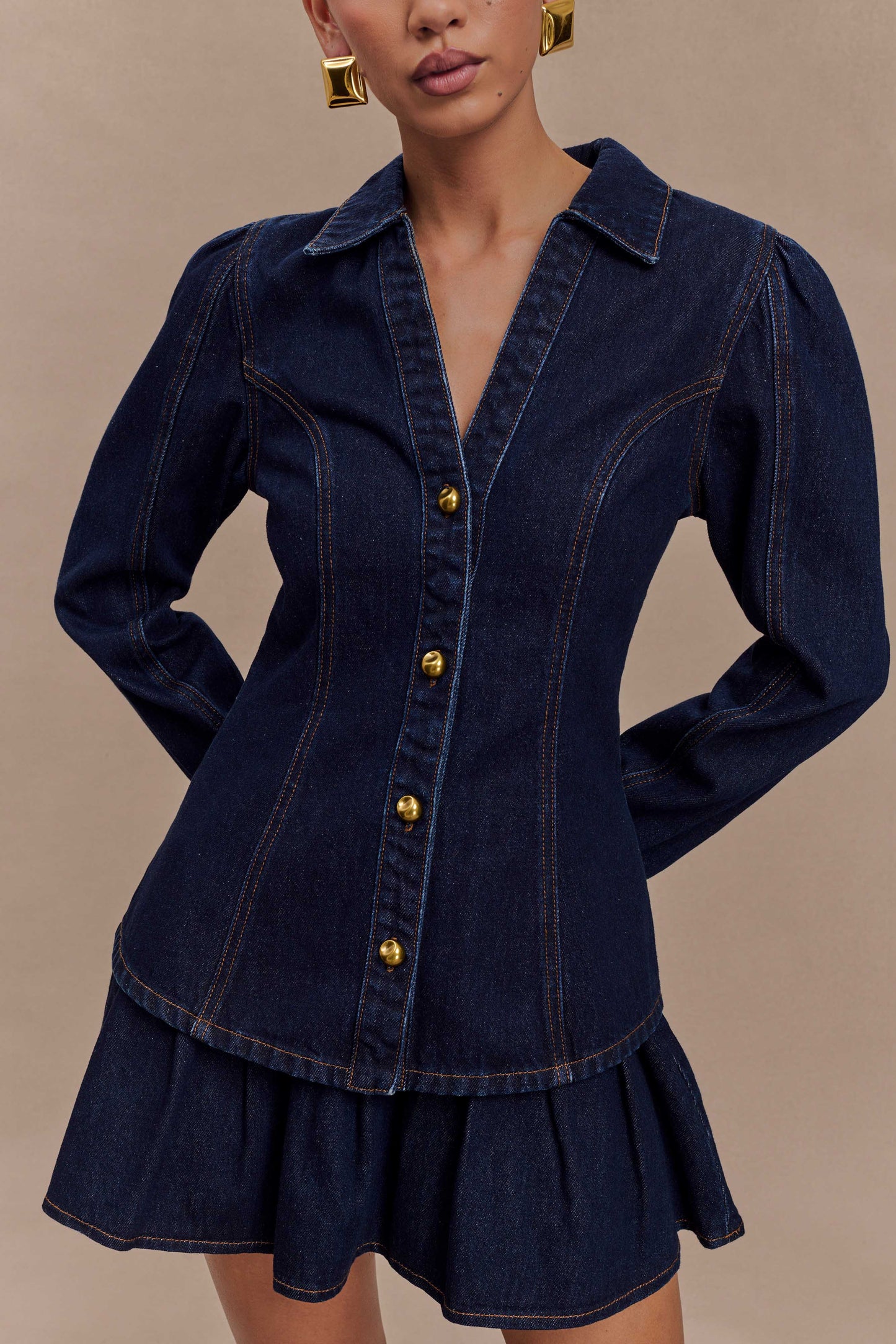 Jupe mini en jean plissée Candice - Bleu indigo