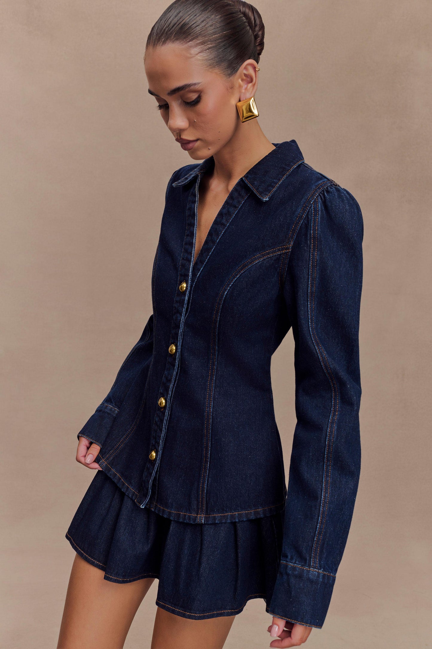 Top en jean à manches longues Hilary - Bleu indigo