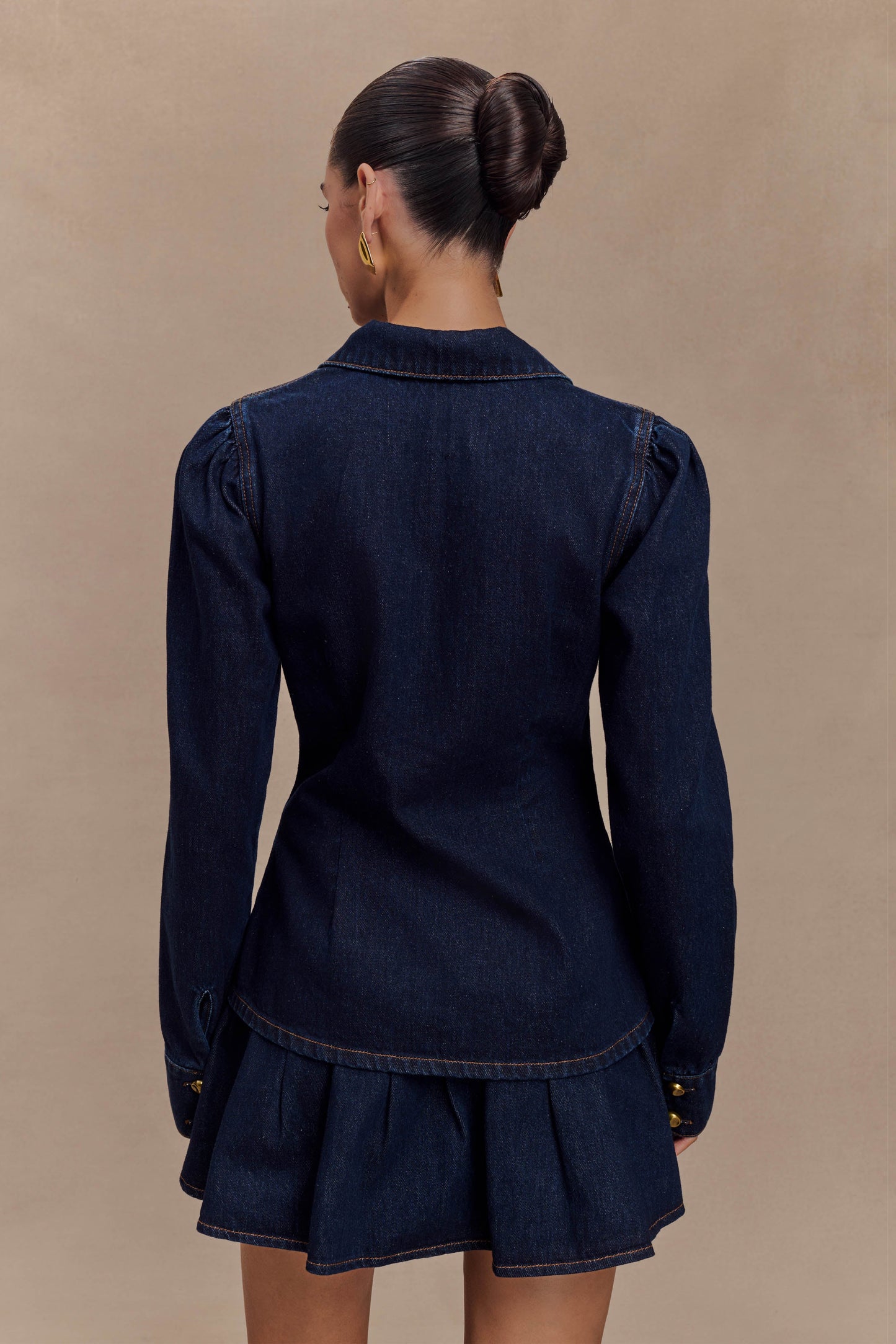 Top en jean à manches longues Hilary - Bleu indigo