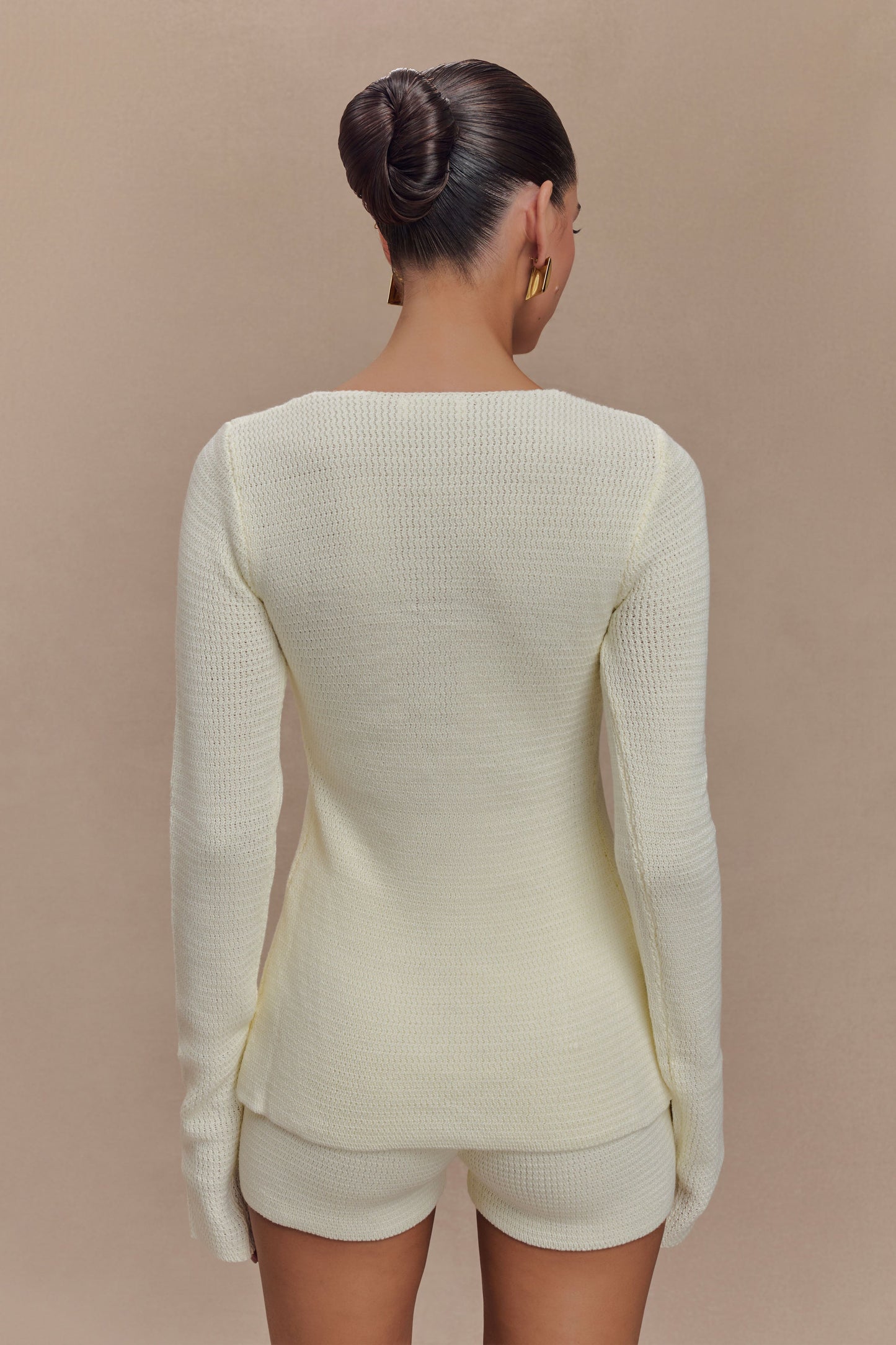 Top à manches longues Noah avec nœud en tricot - Ivoire