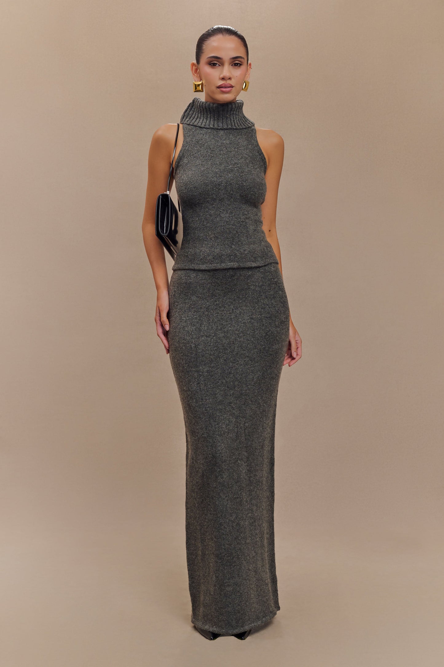 Top en tricot à col montant Elise - Gris anthracite chiné