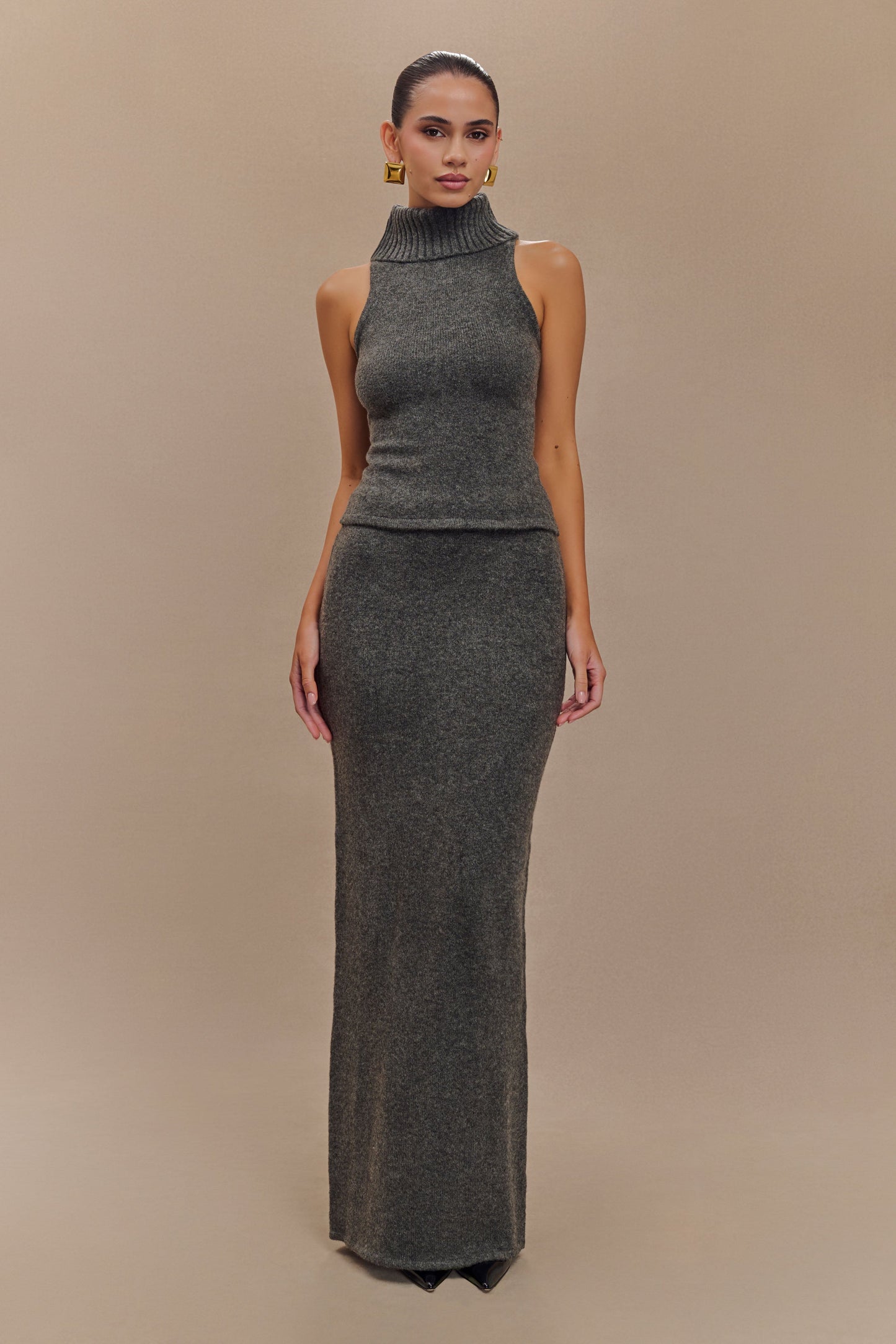 Top en tricot à col montant Elise - Gris anthracite chiné