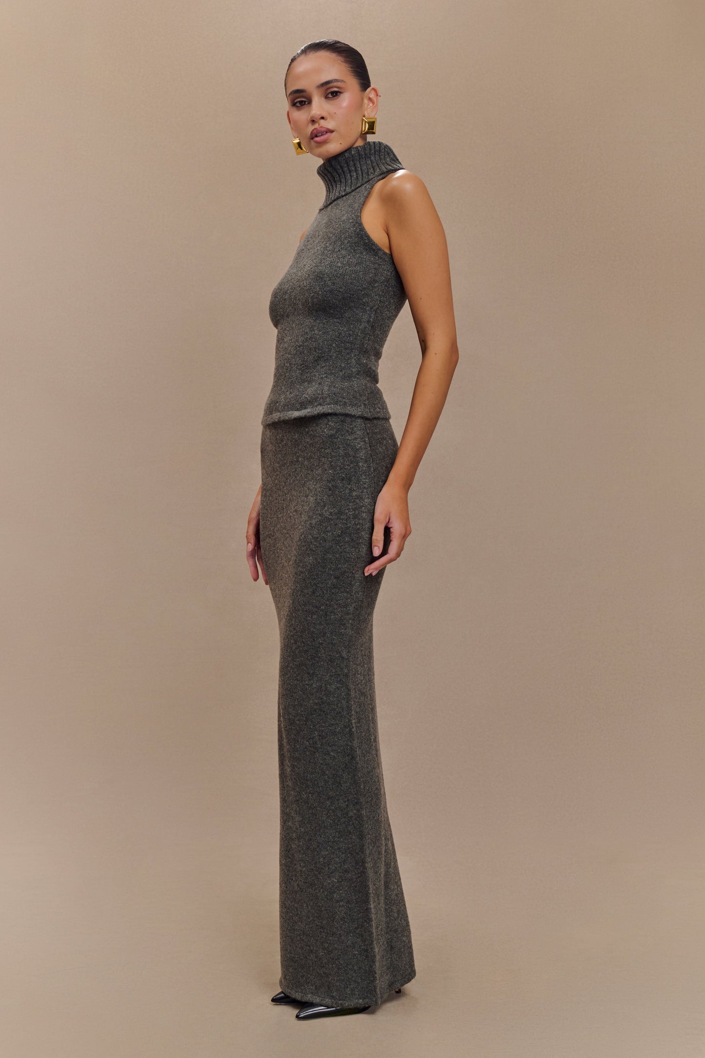 Top en tricot à col montant Elise - Gris anthracite chiné