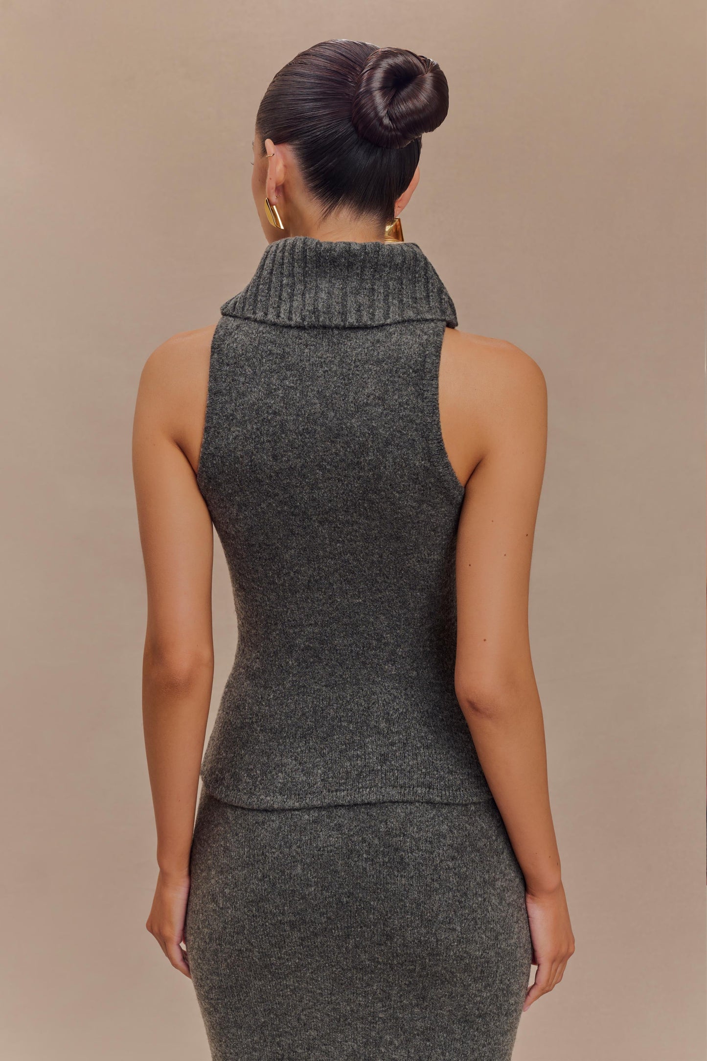 Top en tricot à col montant Elise - Gris anthracite chiné