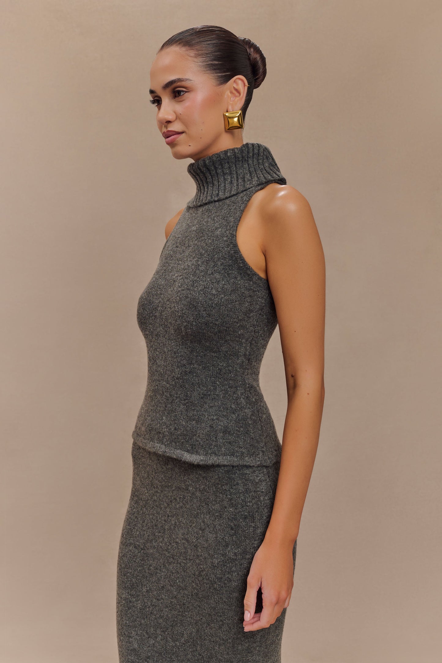Top en tricot à col montant Elise - Gris anthracite chiné