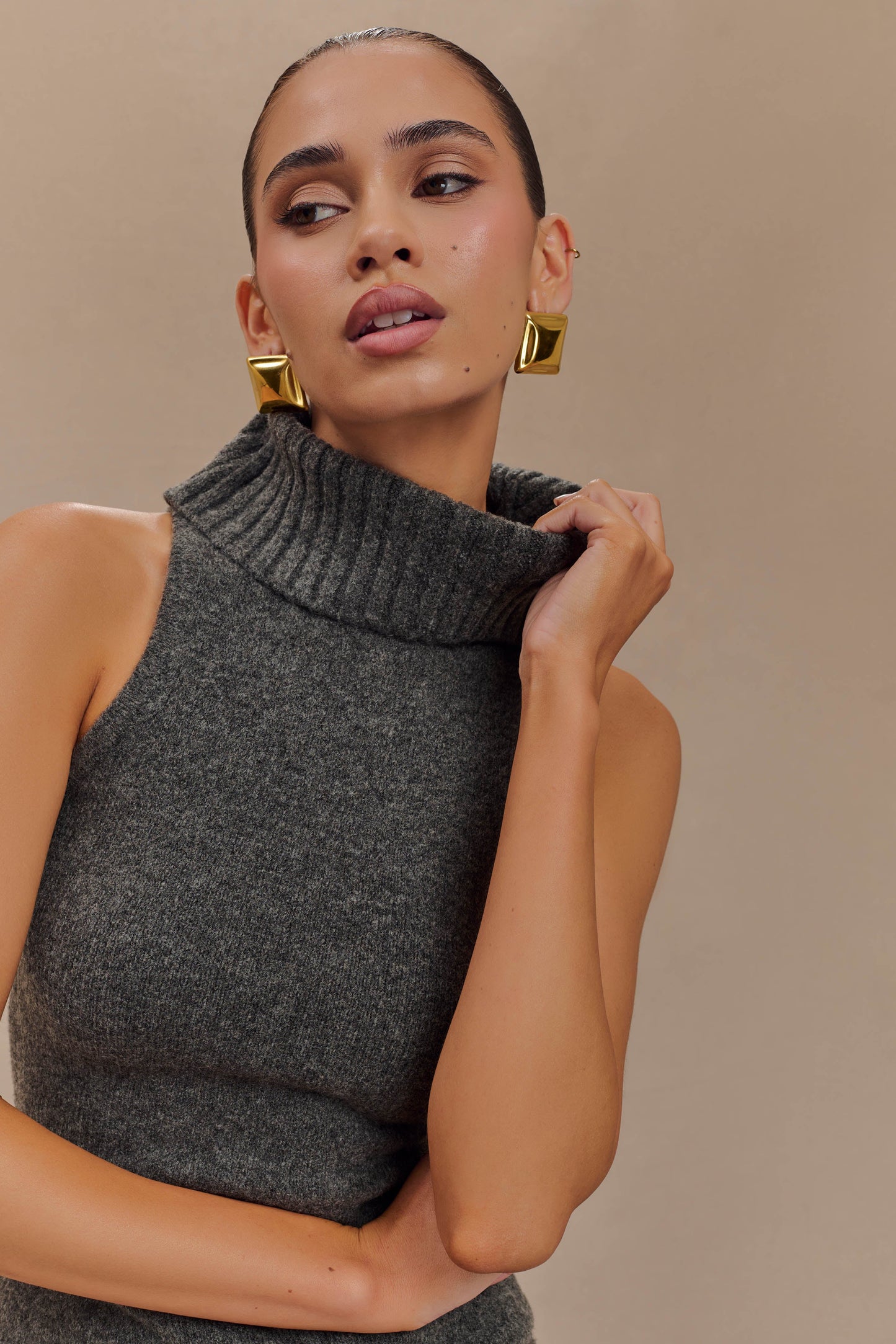 Top en tricot à col montant Elise - Gris anthracite chiné