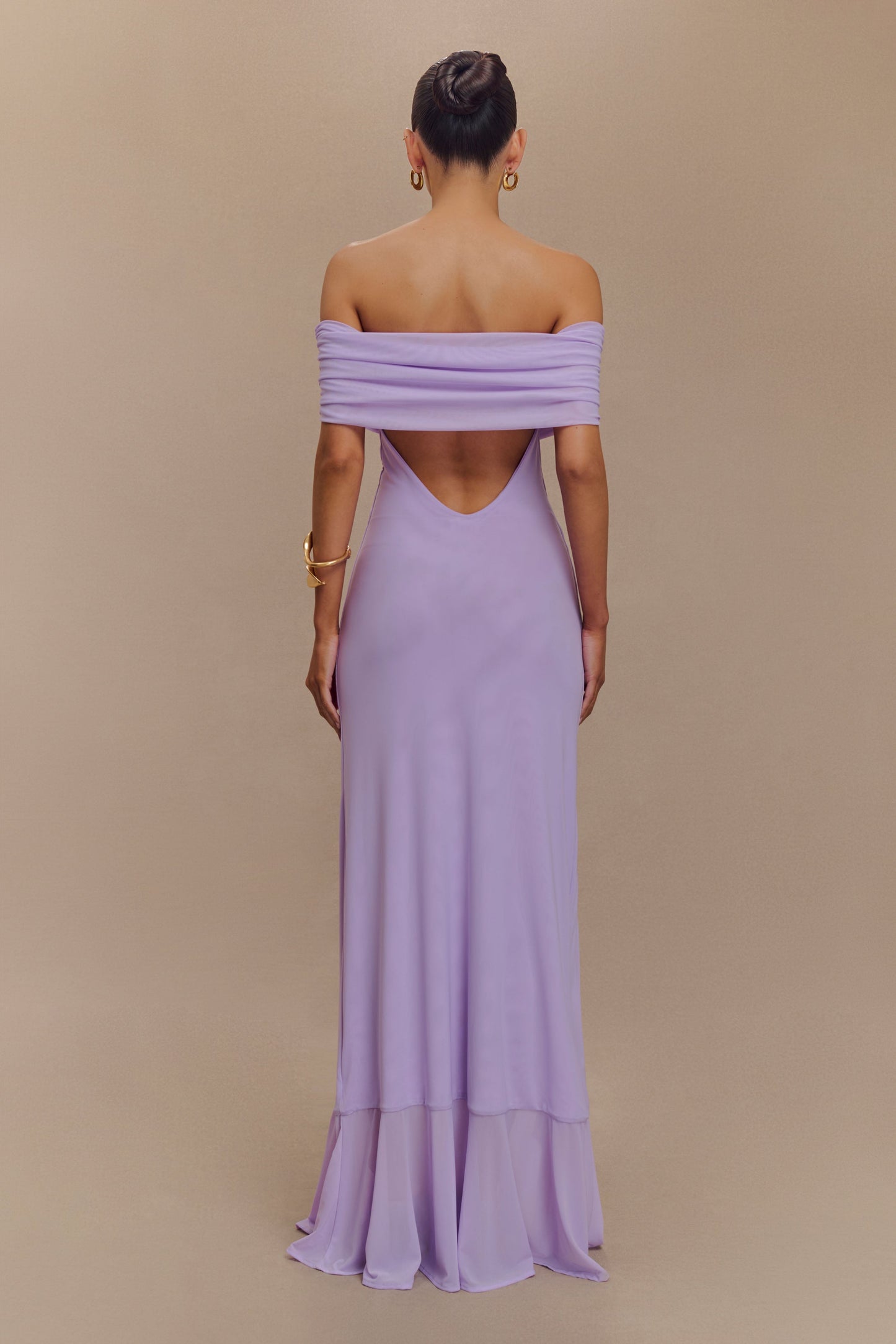 Robe Maxi en Maille Audrey à Manches Décolletées - Lilas