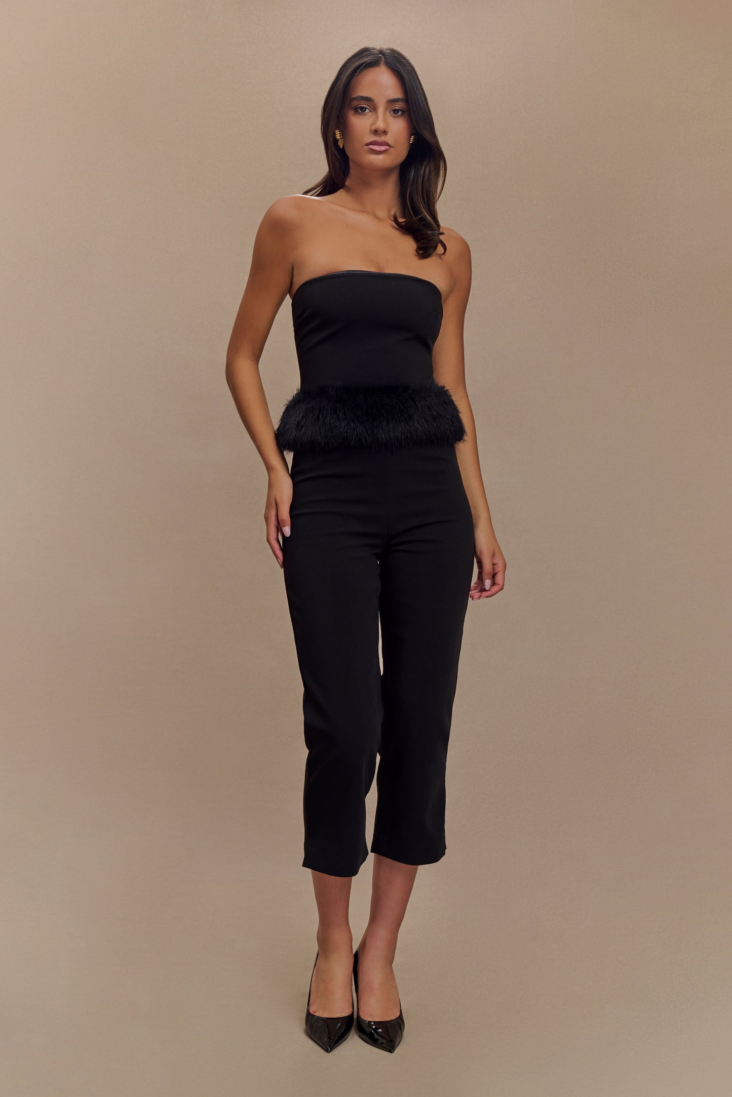 Top sans bretelles en fausse fourrure Jacklyn - Noir