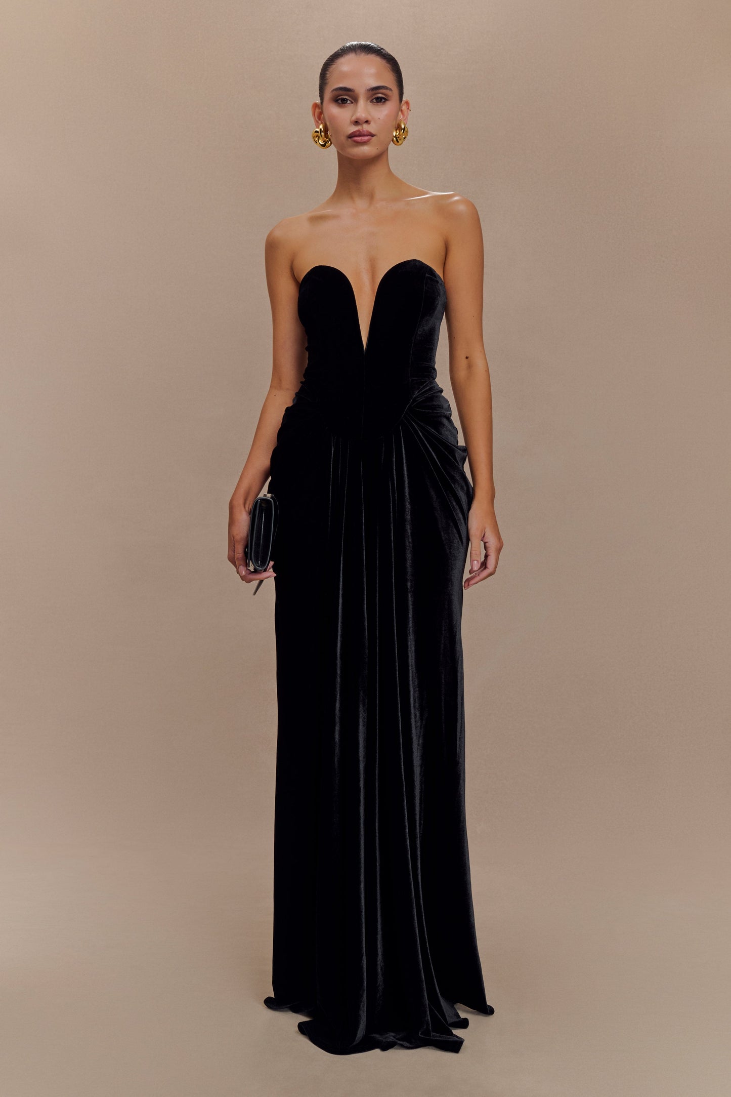 Robe Maxi en Velours Sans Bretelles Paige - Noir