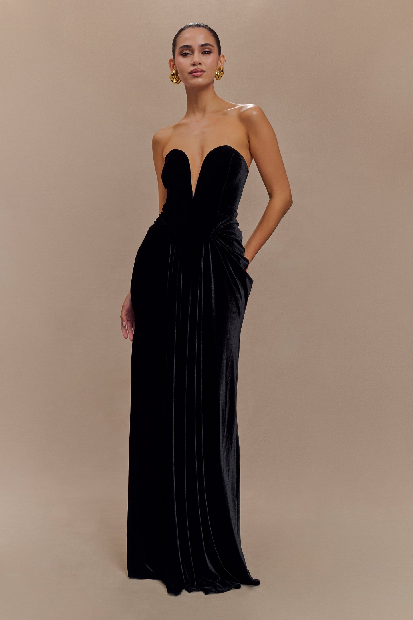 Robe Maxi en Velours Sans Bretelles Paige - Noir