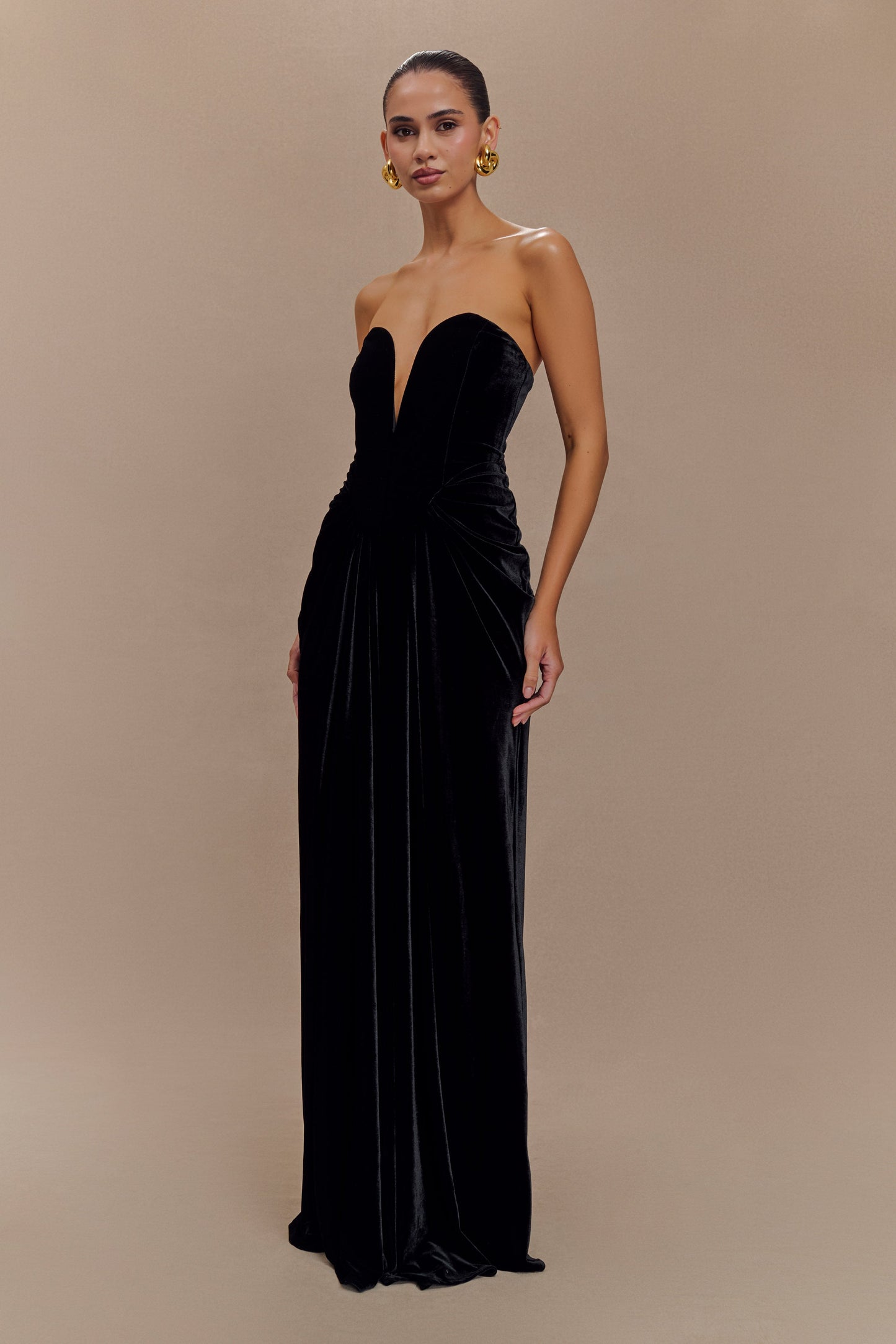 Robe Maxi en Velours Sans Bretelles Paige - Noir