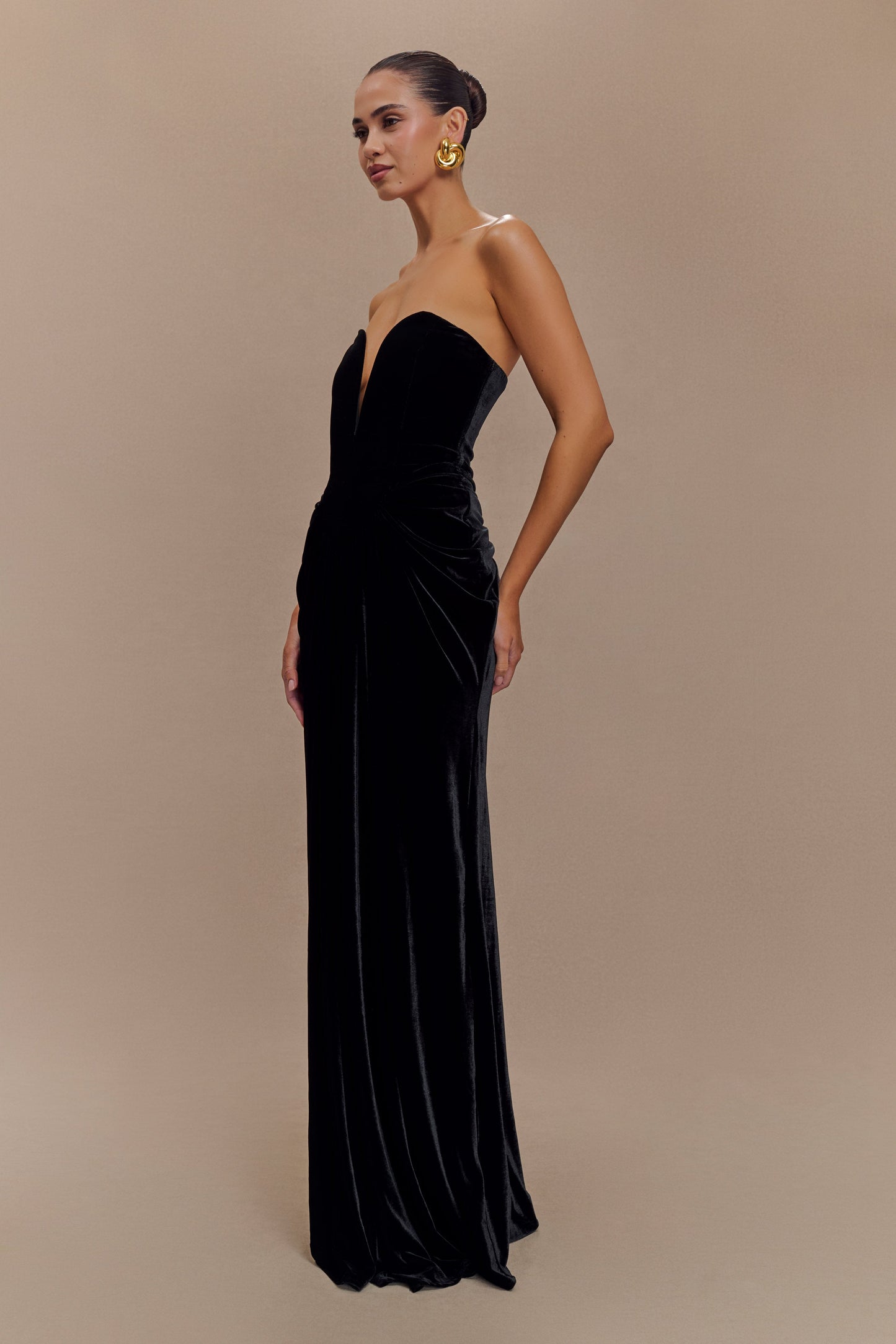 Robe Maxi en Velours Sans Bretelles Paige - Noir