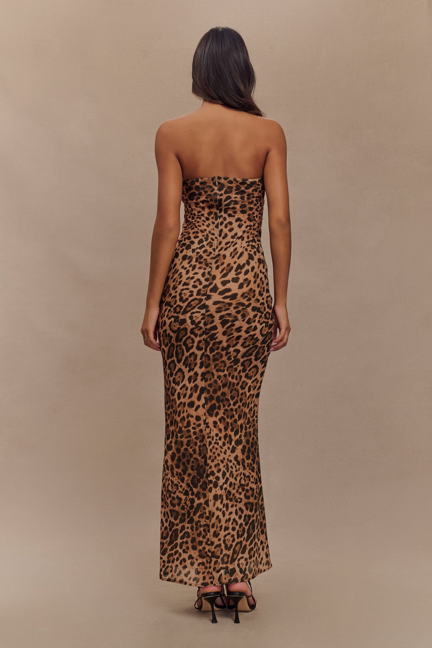 Breanna Robe Maxi en Chiffon sans Bretelles - Imprimé Léopard