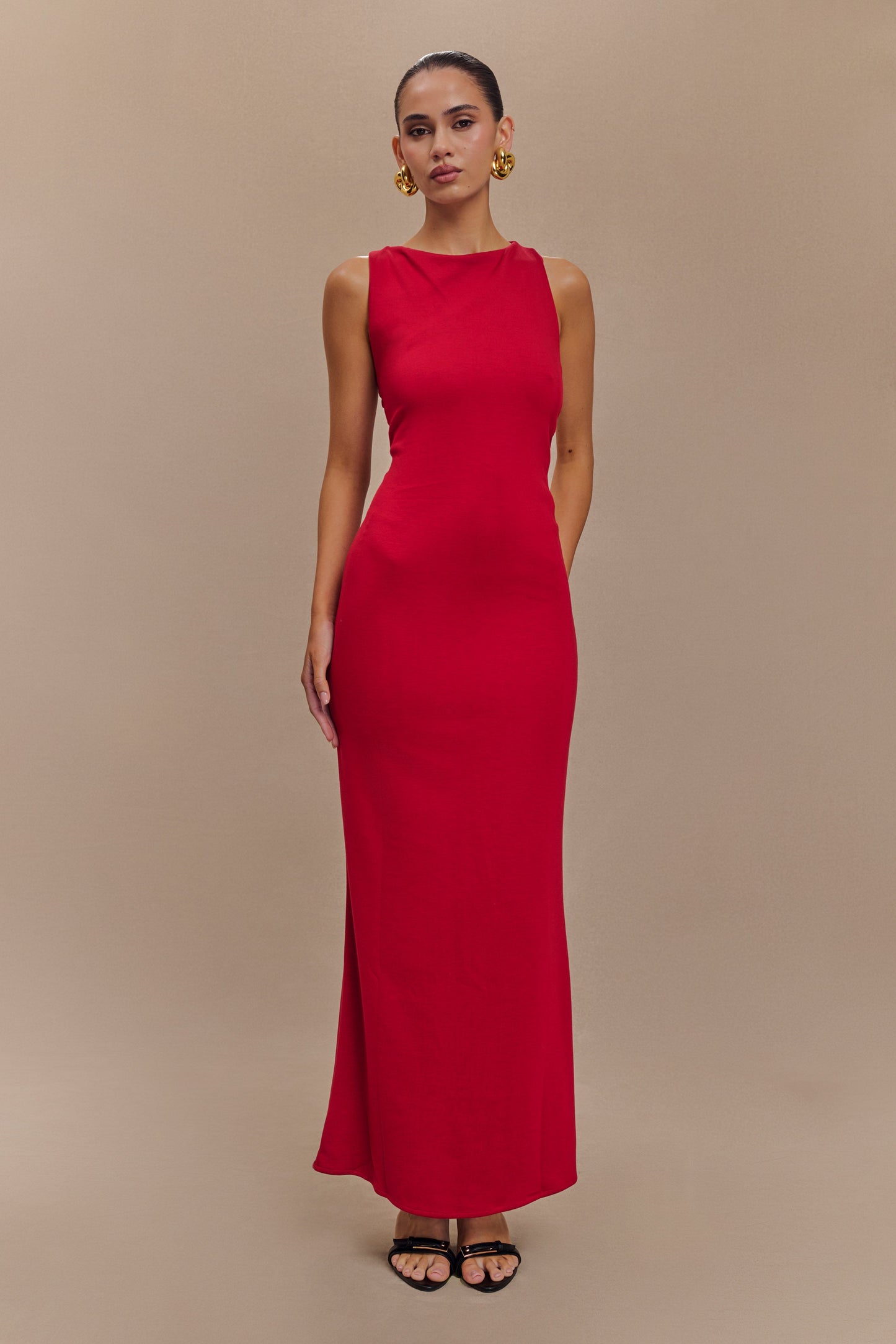Robe midi asymétrique en jersey scuba Catelyn - Rubis