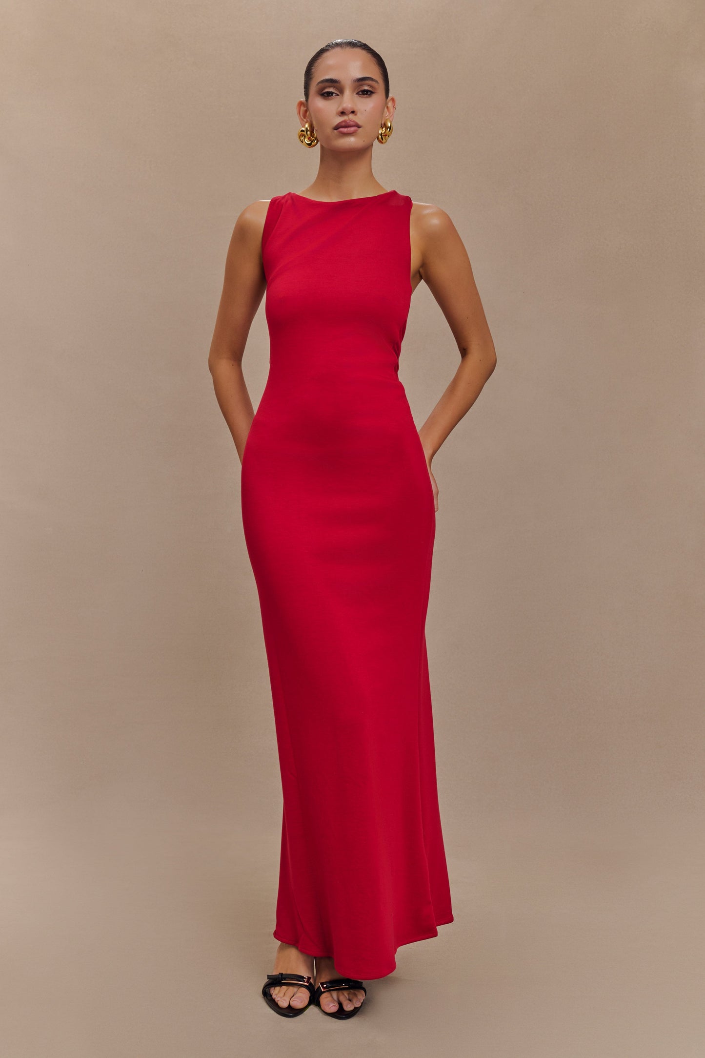 Robe midi asymétrique en jersey scuba Catelyn - Rubis