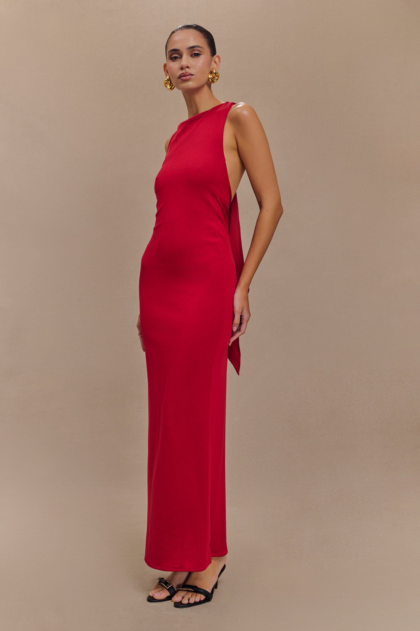 Robe midi asymétrique en jersey scuba Catelyn - Rubis
