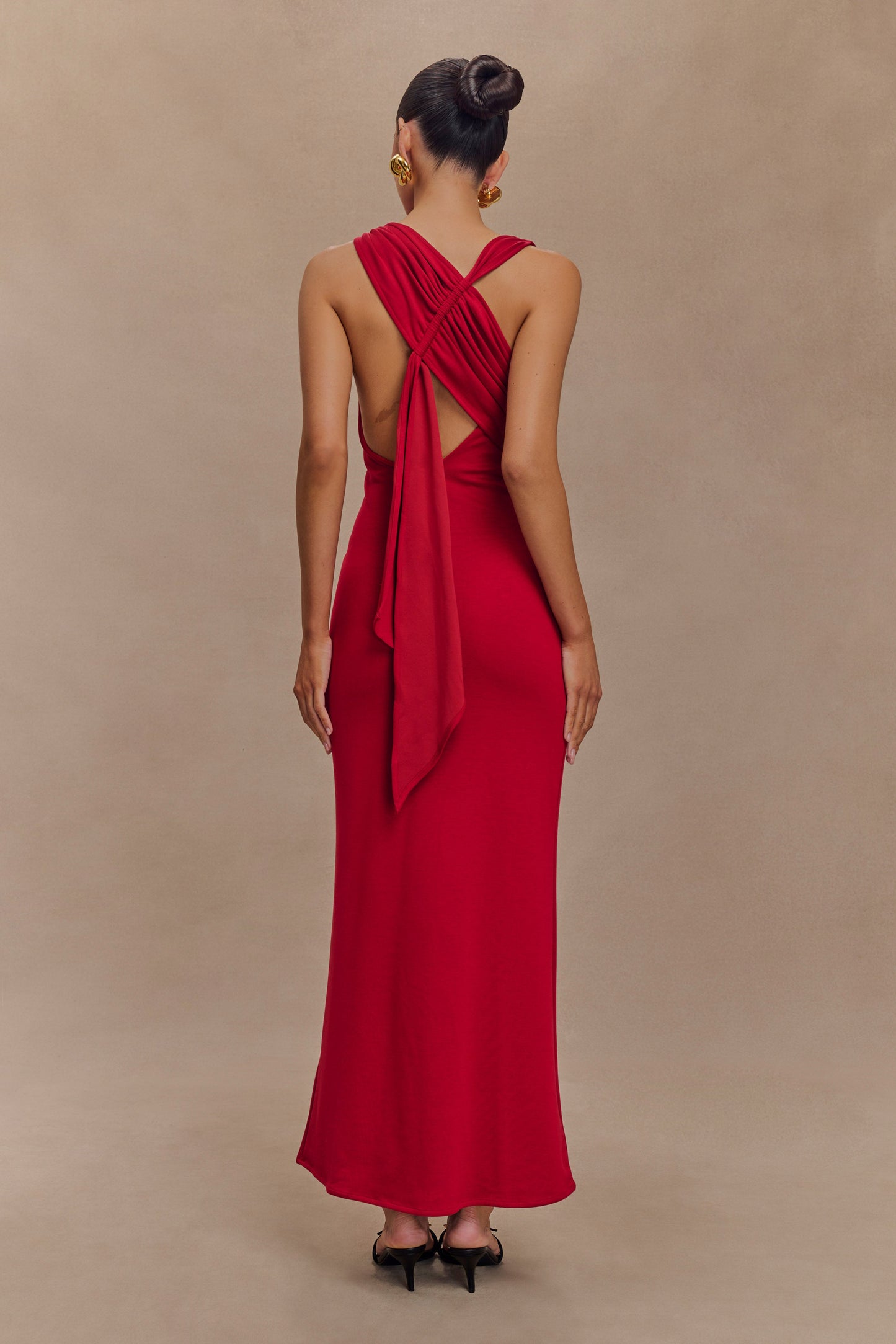 Robe midi asymétrique en jersey scuba Catelyn - Rubis