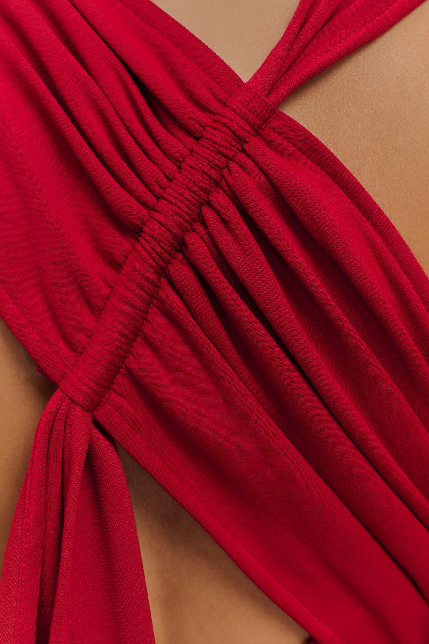 Robe midi asymétrique en jersey scuba Catelyn - Rubis