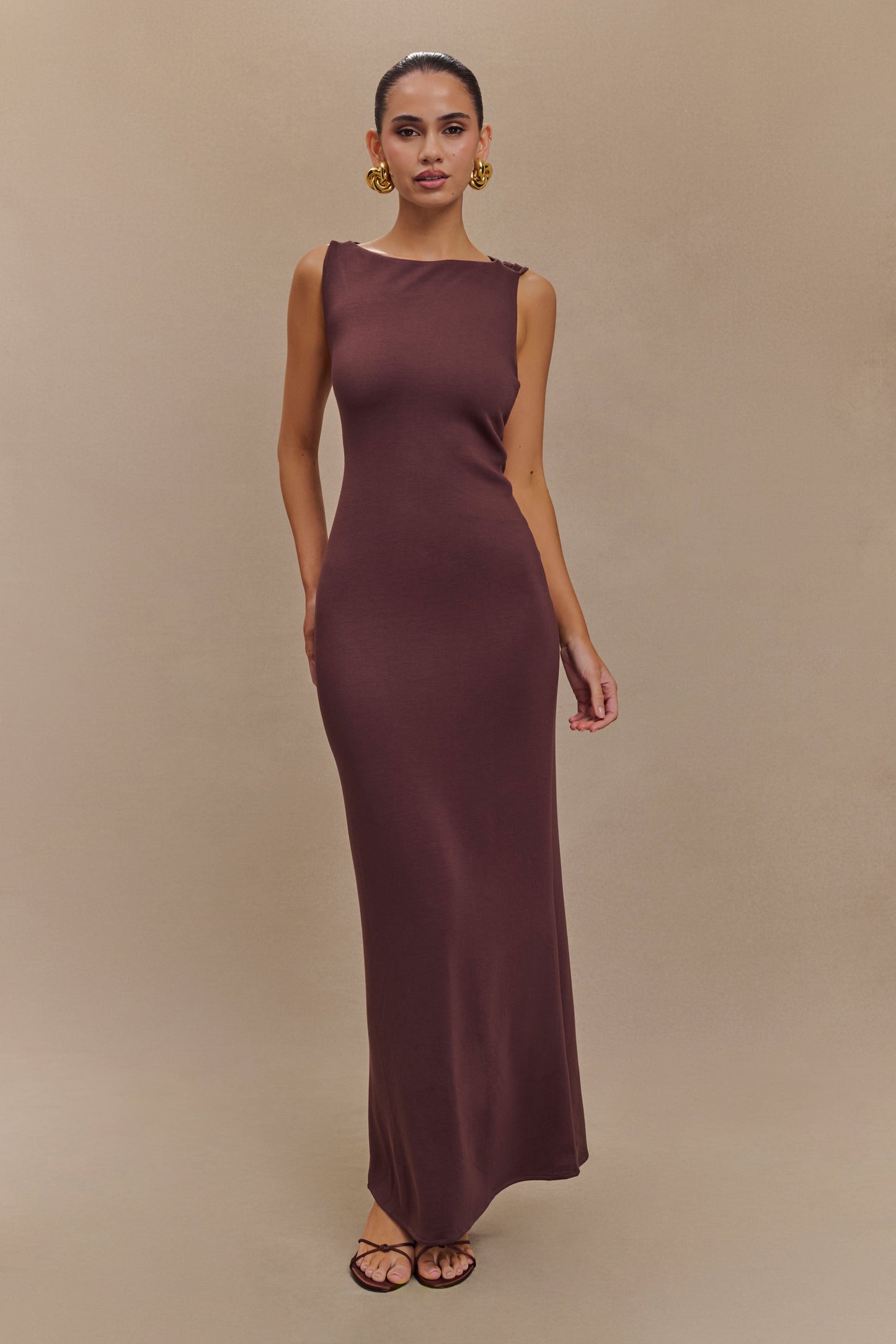Robe midi asymétrique en jersey scuba Catelyn - Brun cacao