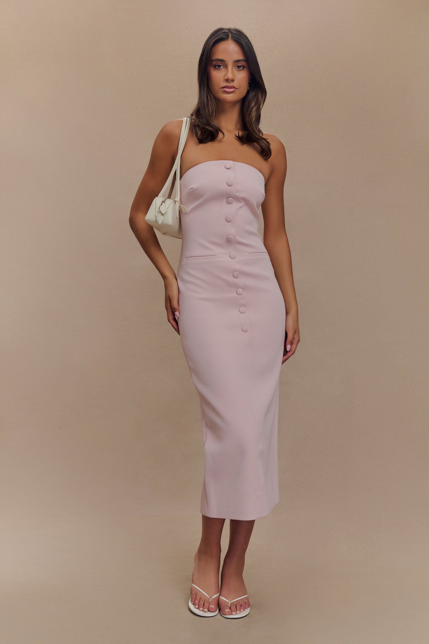 Robe midi sans bretelles Sussan - Rose poudré