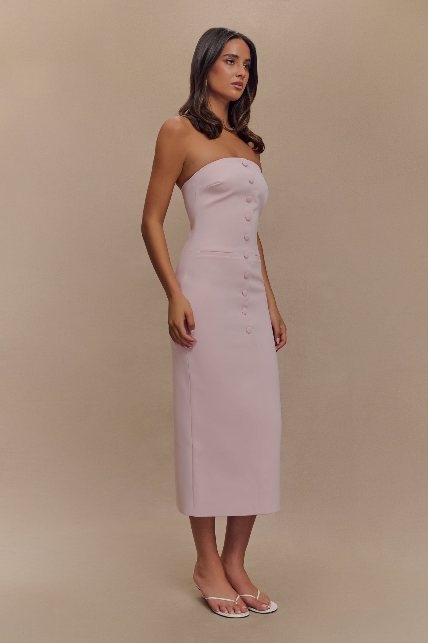 Robe midi sans bretelles Sussan - Rose poudré