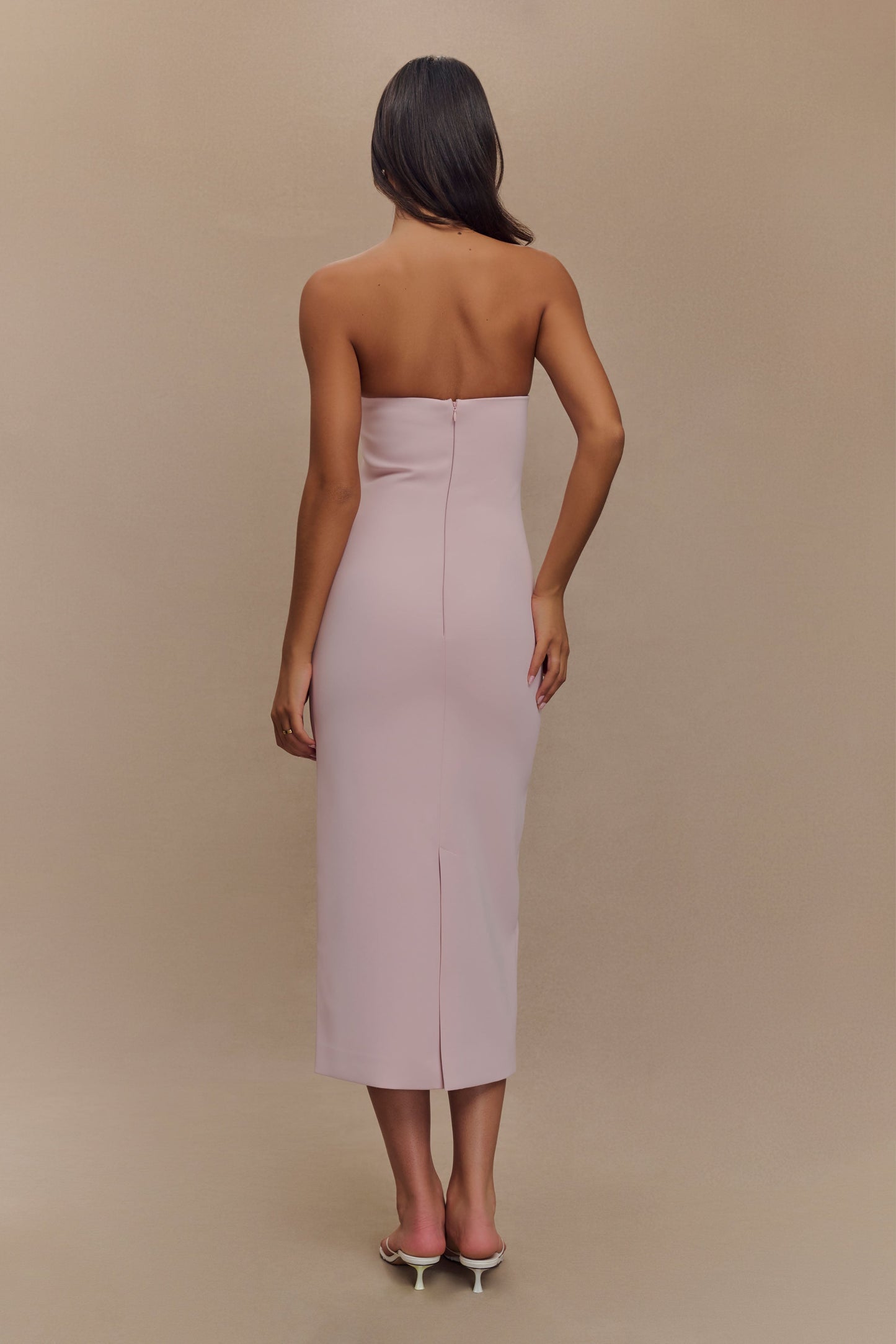 Robe midi sans bretelles Sussan - Rose poudré