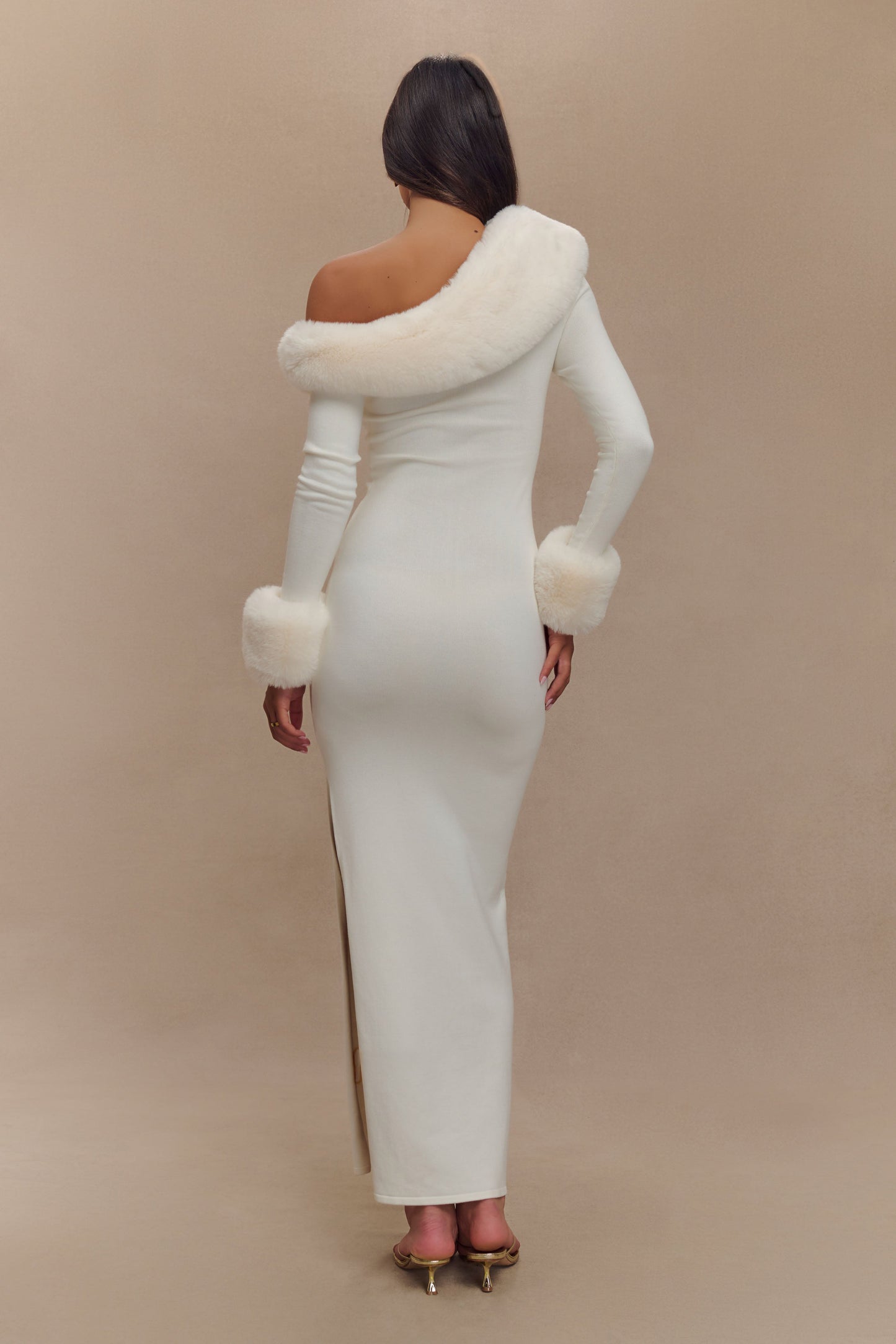 Robe Maxi en Tricot Imprimé Fausse Fourrure Karleigh - Ivoire