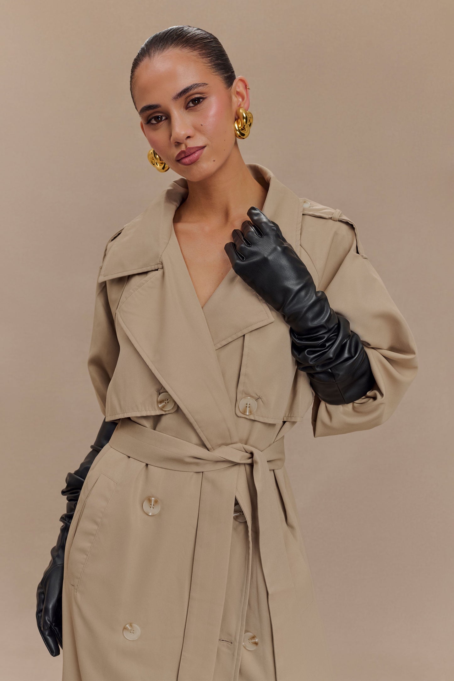 Gants en simili cuir jusqu'au coude Jasper - Noir